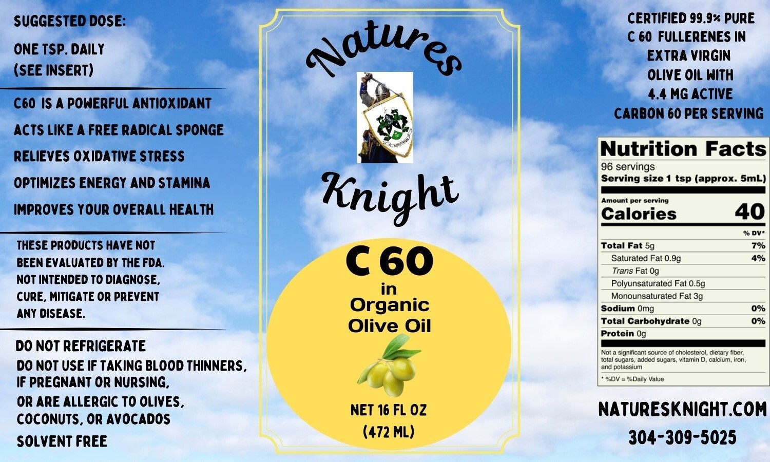 C60 16 oz Solvent Free Fullerenes Organic Olive Oil Antioxidant Sleep Enegy Eyes