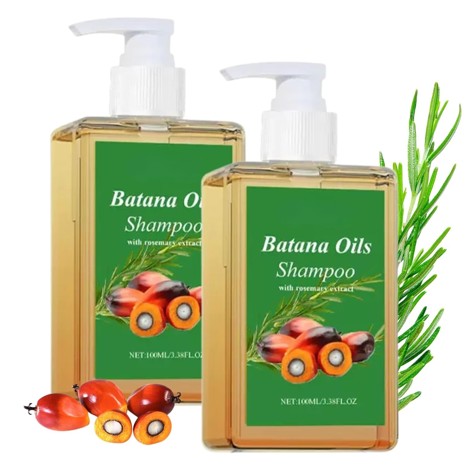 2Pcs Batana Oil Shampoo, Rosemary Oil Shampoo, 100% Batana Oil with Rosemary Ext
