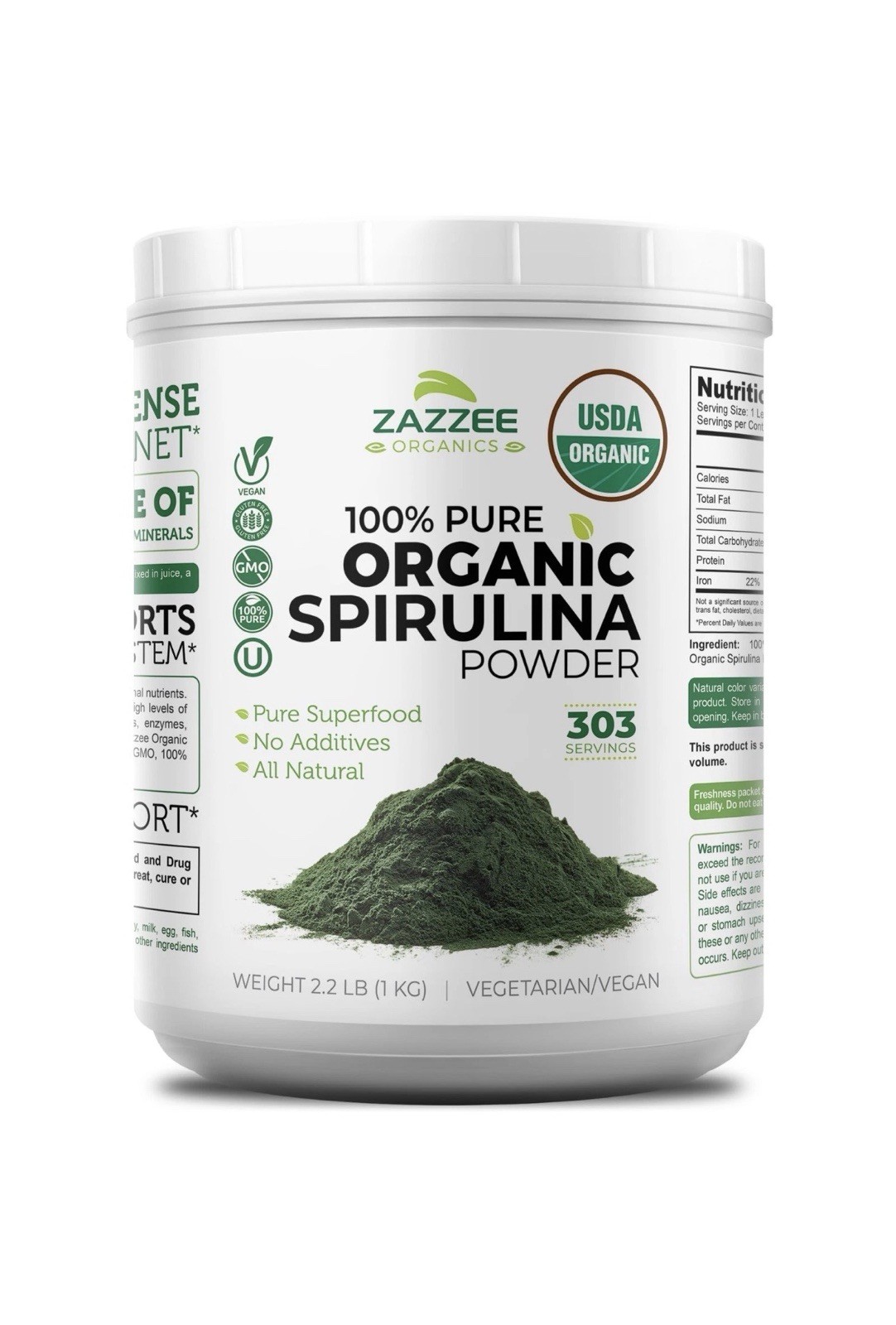 Zazzee USDA Organic Spirulina Powder 2.2 Pounds (1 KG), 303 Servings, 100%…