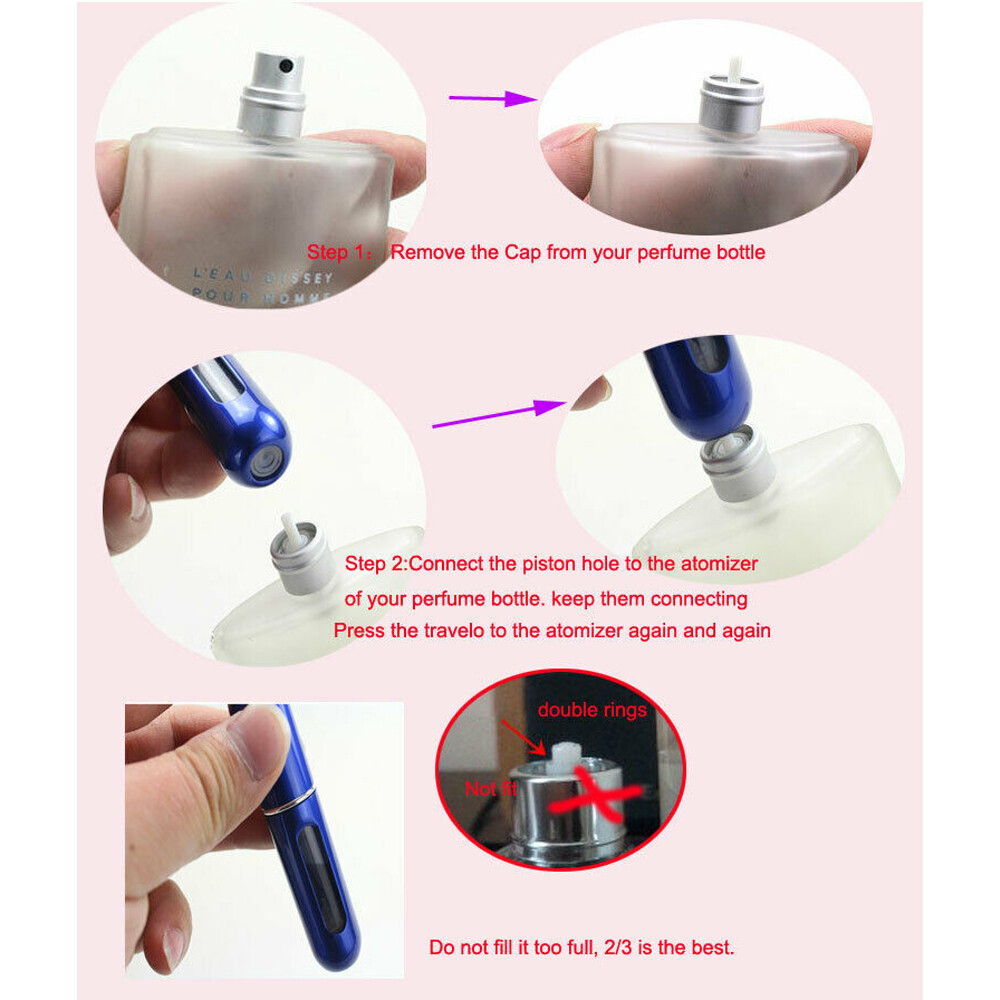 5 Pcs Refillable Travel Portable Perfume Atomizer Bottle Spray Pump Case 5/8 ML