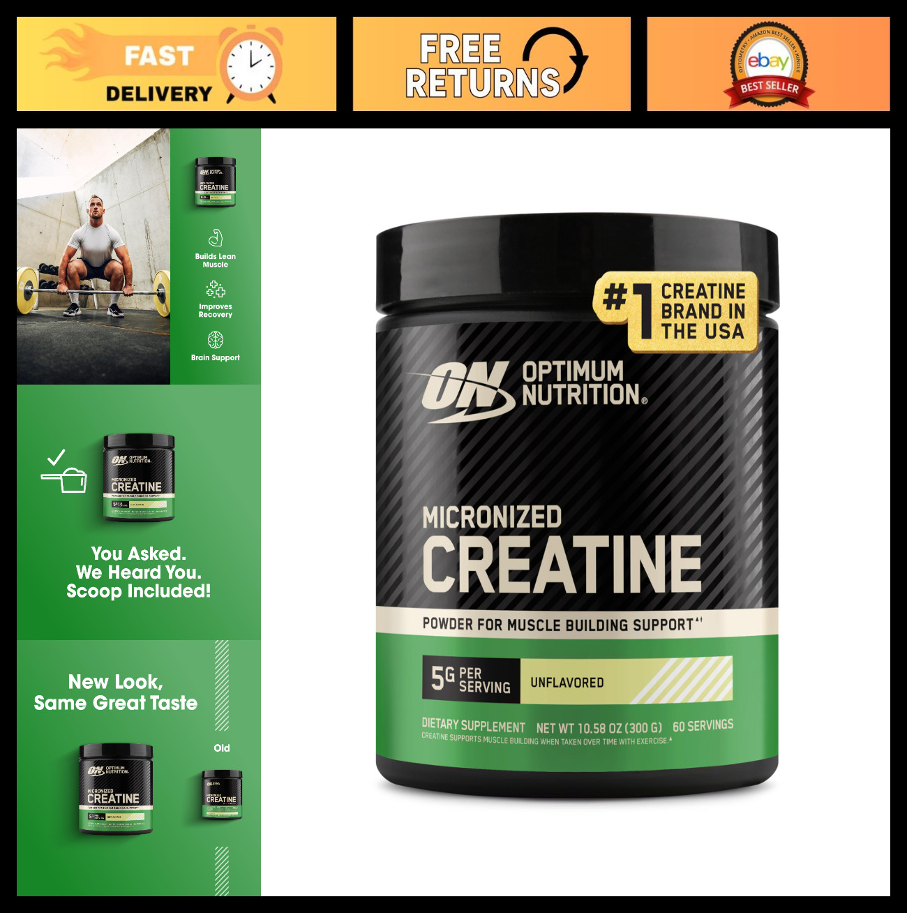 Micronized Creatine Monohydrate Powder – 5g per Serving, Supports Muscle Strengt