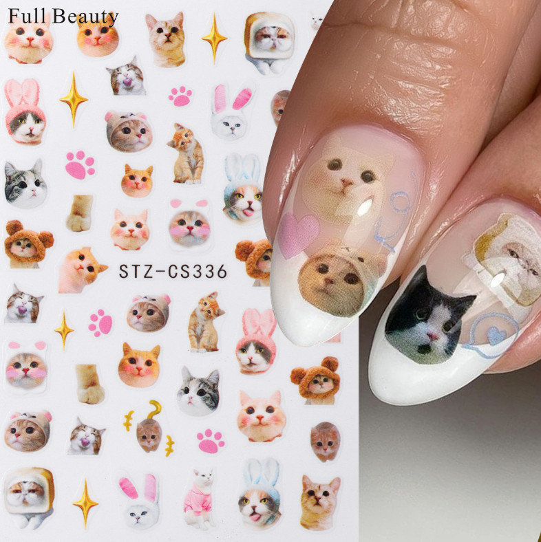 3 Sheets Cat Kitten Footprint Nail Stickers 3D Self-Adhesive Cartoon Animal NS2