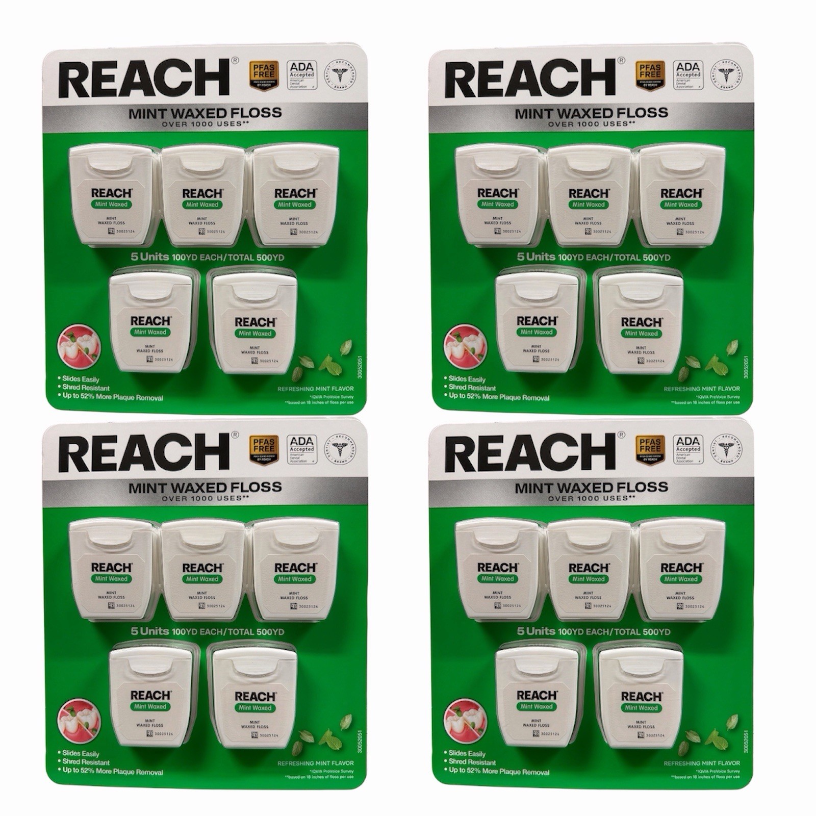 NEW Reach Mint Waxed Dental Floss, 20 Pack, 2000 Yards Total-Over 4,000 Uses