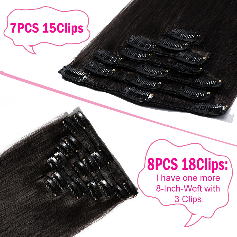 Clip In Human Hair Extensions Russian Remy Hair 8 Pieces with 18 Clips Full Head