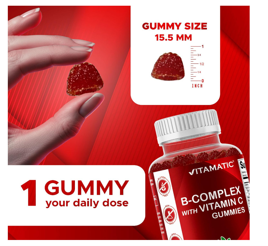 Vitamin B Complex Gummies With Vit C Inositol Strawberry Energy Vegan 60 Count