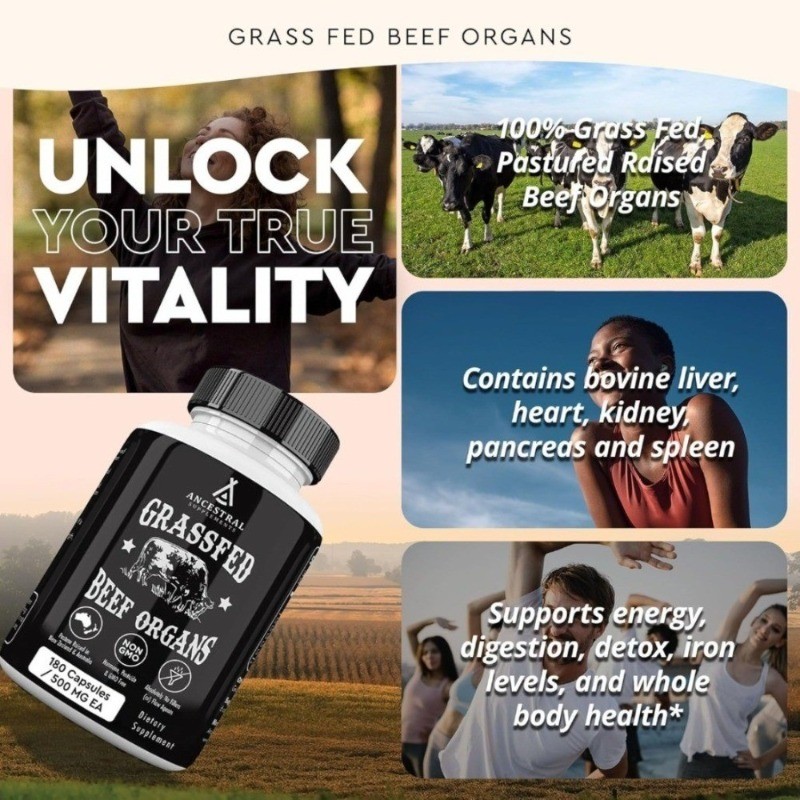 Ancestral supplement grass fed beef organ & supplement -3 bottles -180 capsules