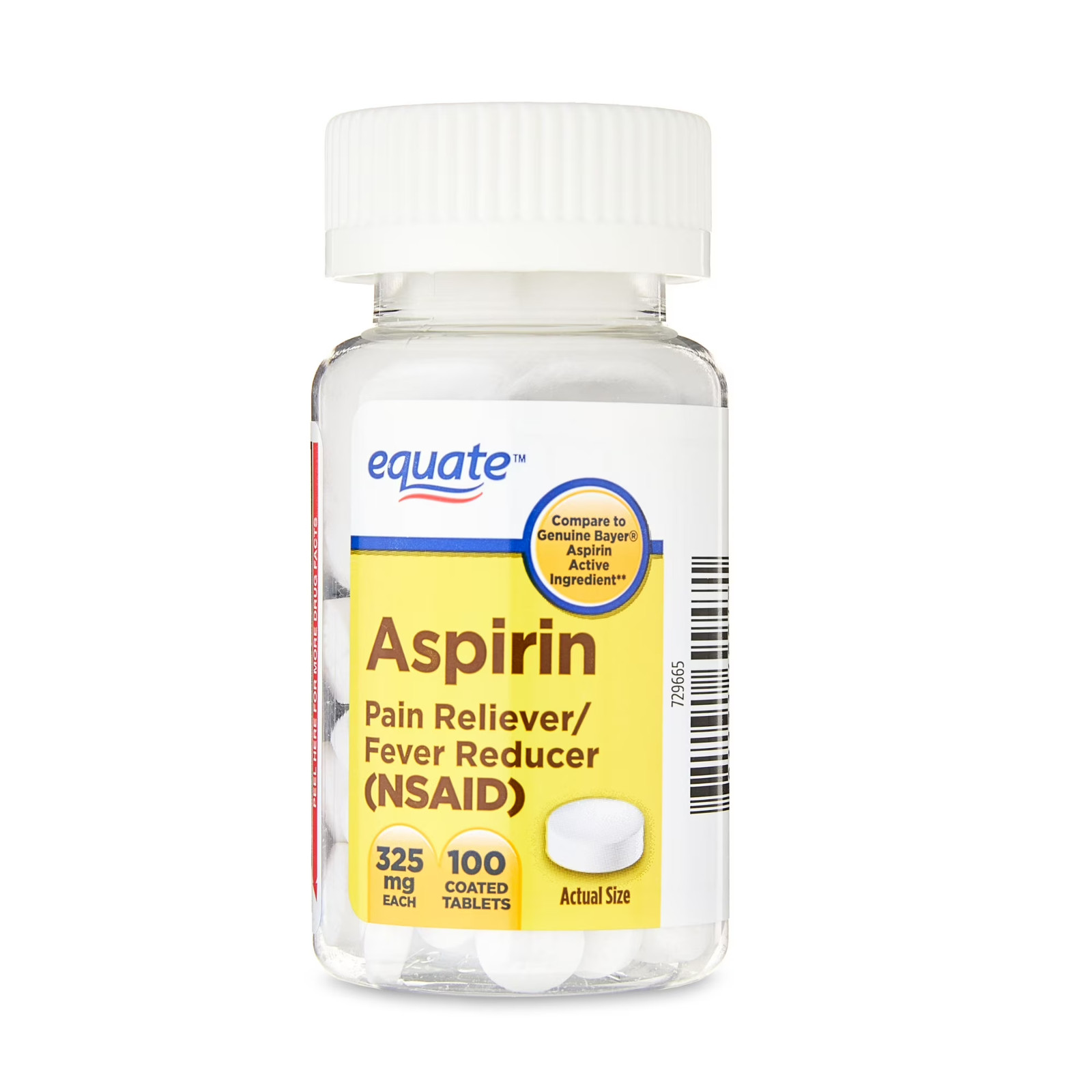 Equate Aspirin 325mg 100ct Pain Reliever Compare to Genuine Bayer Aspirin