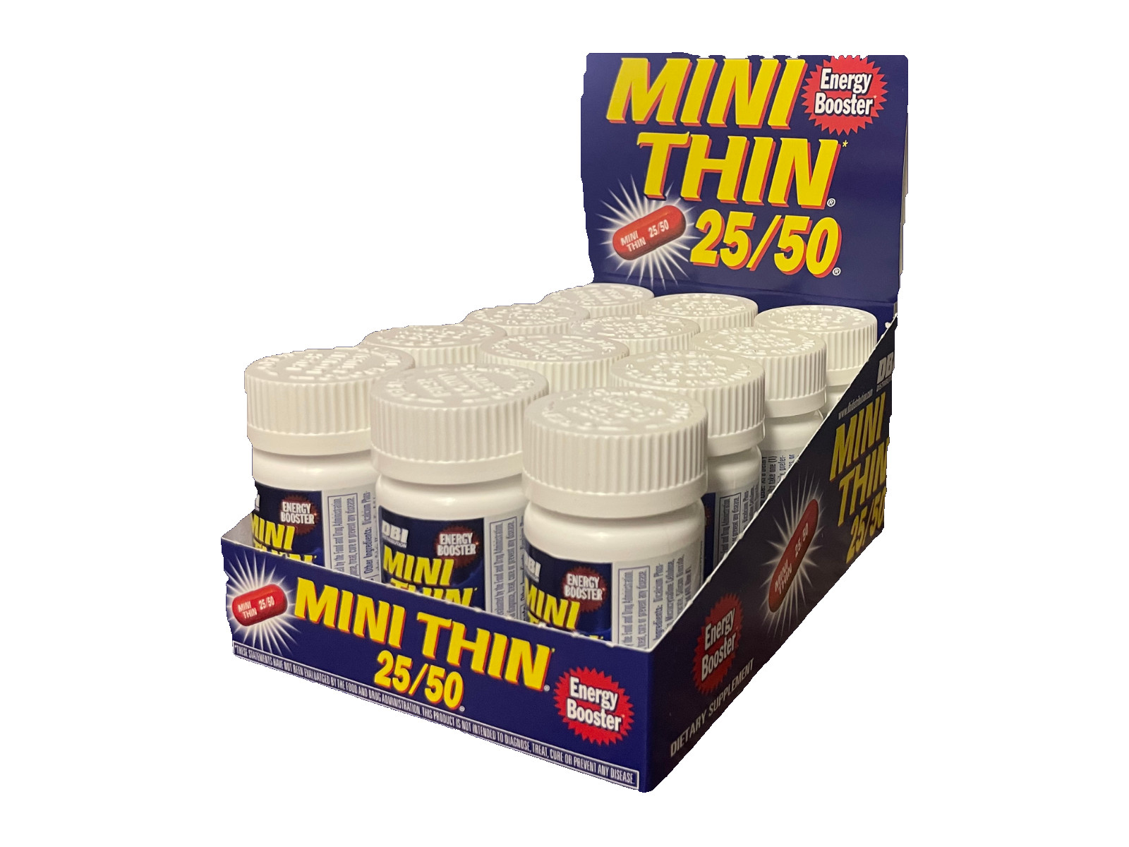 12-30ct BOTTLES MINI THIN 25/50 EF ENERGY BOOSTER ( 180 ) PILLS