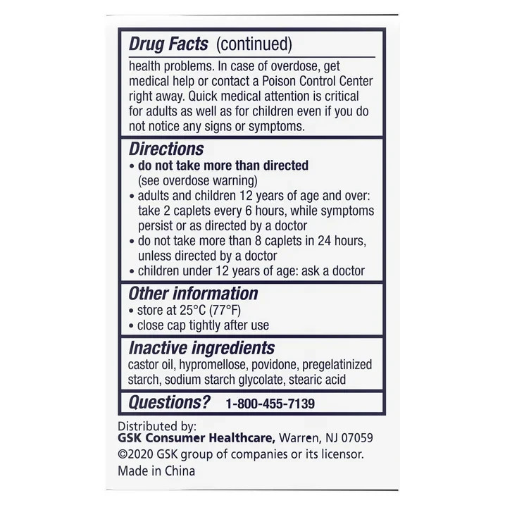 (2 pack) Panadol Extra Strength Caplets, Pain Reliever & Fever Reducer – 24ct