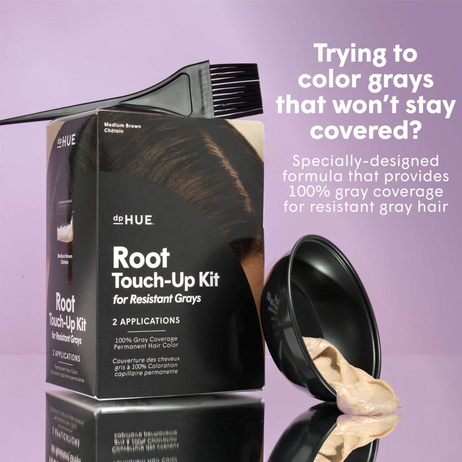 Dphue Root Touch-Up Kit For Resistant Grays Light Brown – Permanently Cover