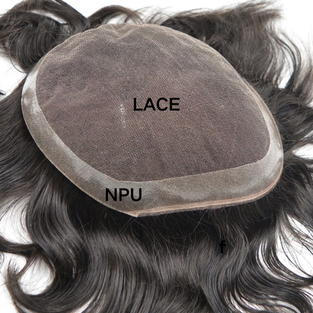 Durable Mens Toupee Lace Top with NPU Hair Replacement System For Men 1B#