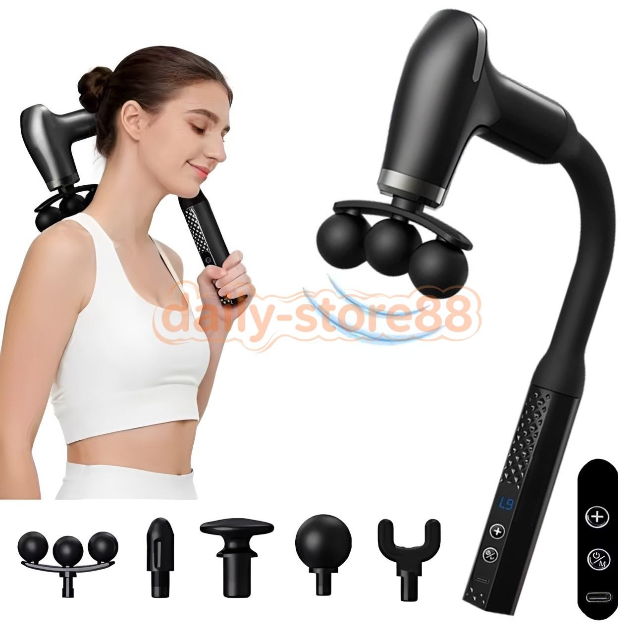 Massage Gun with Extension Handle, Back Massager for Pain Relief Deep Tissue