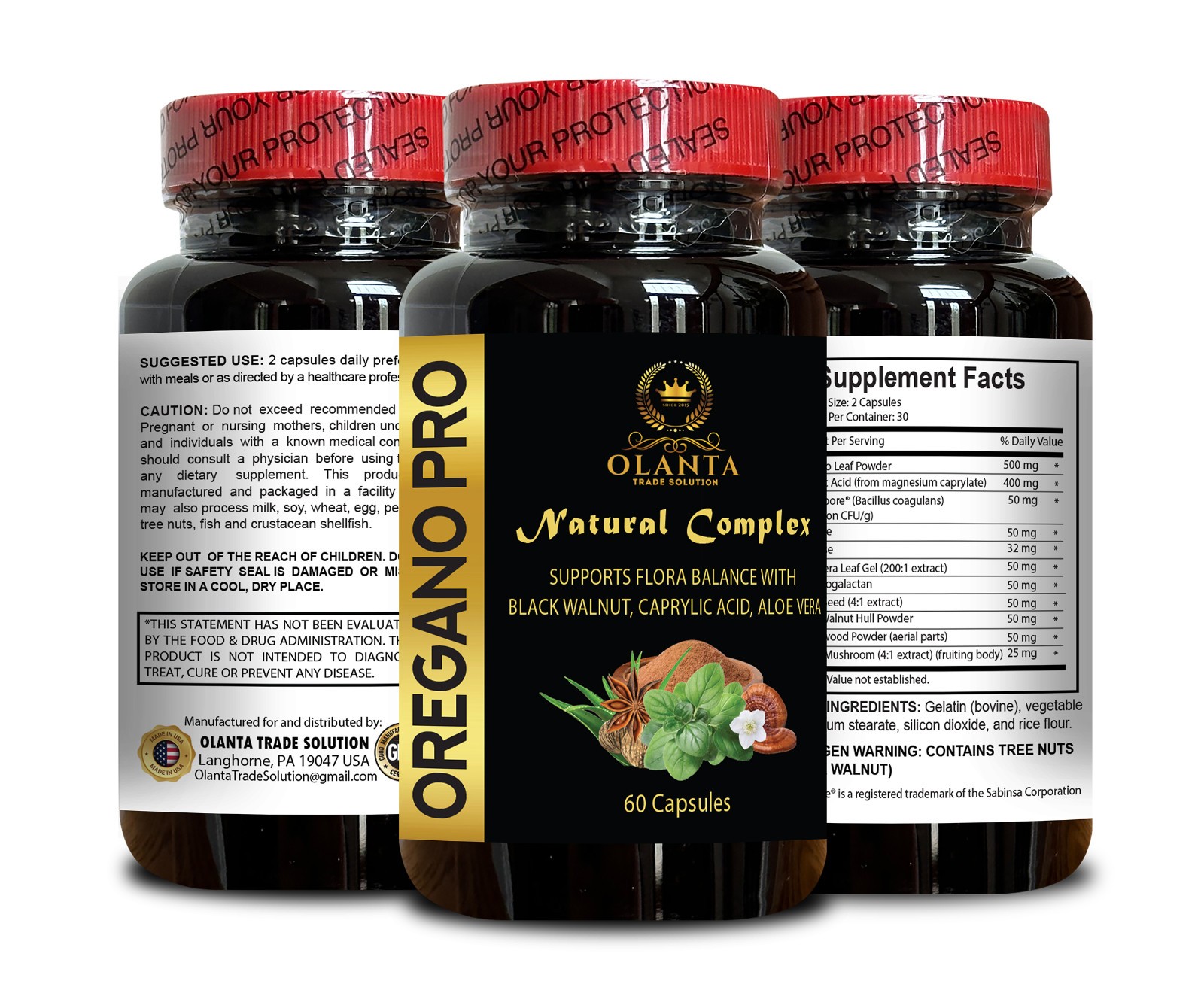 Oregano leaf Complex with Aloe Vera & Arabinogalactan – Supports Gut Balance 1B