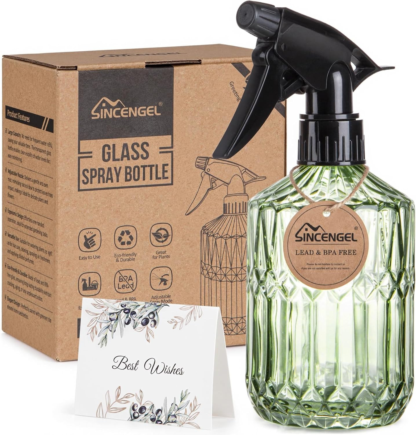 Glass Plant Mister Bottle – 13.5 Oz Refillable Leak Proof Water Spray Bottle for