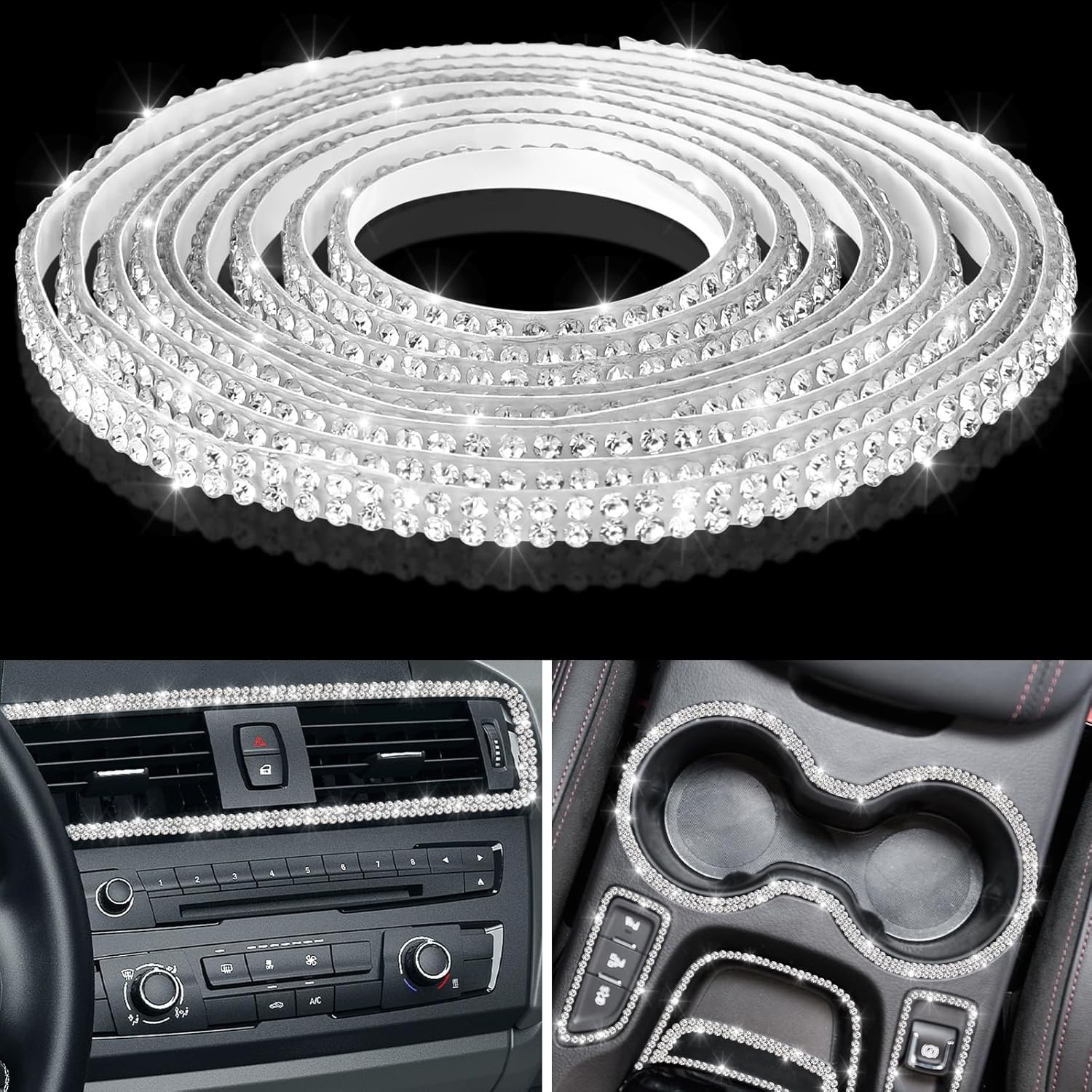Bling 32.8Ft Car Trim Self Adhesive Glitter Crystal Rhinestone Car Interior