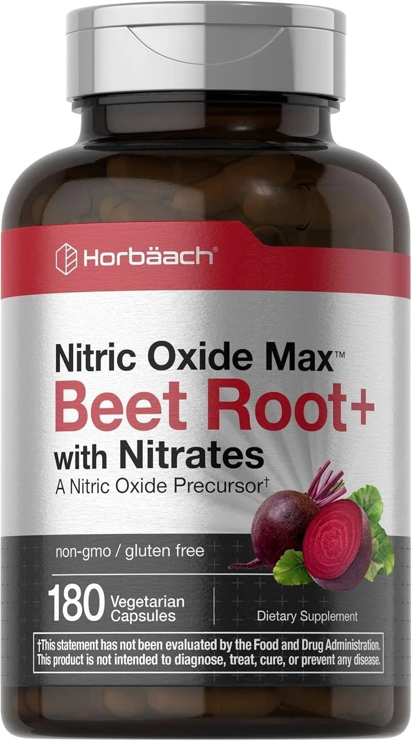 Nitric Oxide Beet Root Capsules | With Nitrates | 180 Count | Horbaach by