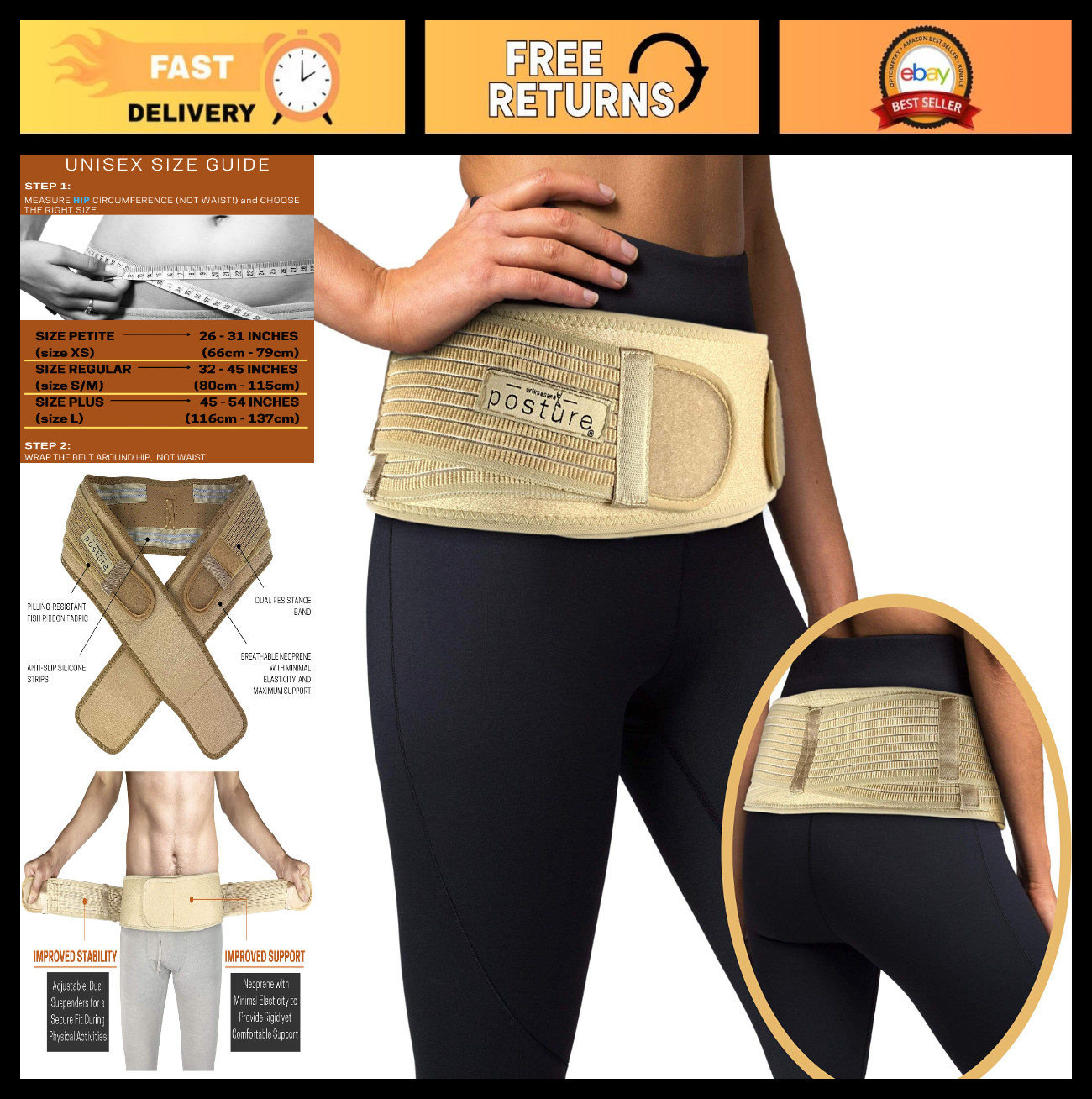 Sacroiliac Hip Belt for Sciatica Relief | Pelvic & Lower Back Pain Support (Nude