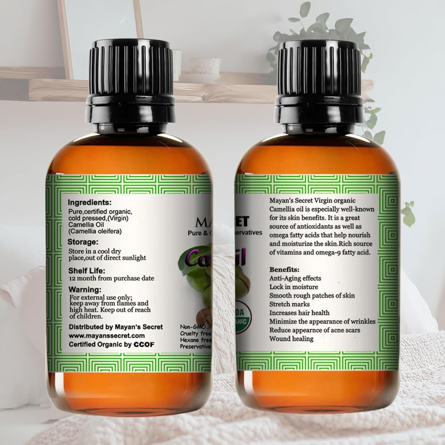 USDA Certified Virgin Organic Camellia Essential Oil Cold Pressed | 4oz Bottle