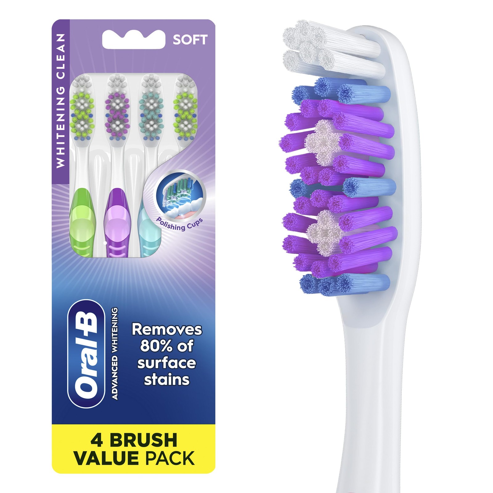 Oral-B 3D White Manual Toothbrush, 4-Pack, Stain 4 Count (Pack of 1),