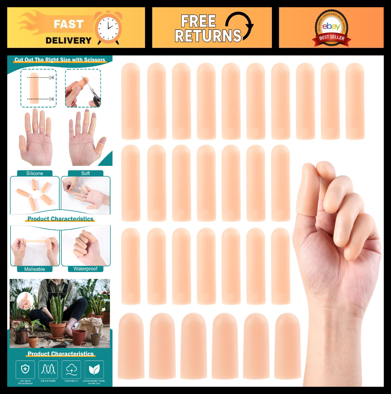 30 Pcs Gel Finger Cots – Thumb Protectors, Soft Covers for Cuts, Blisters & Call