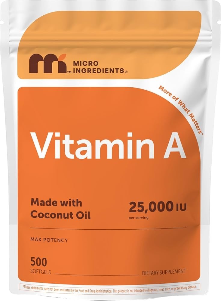 $25 Micro Ingredients, Vitamin A,(25,000 IU), 500 Softgels (Exp 03/2028)