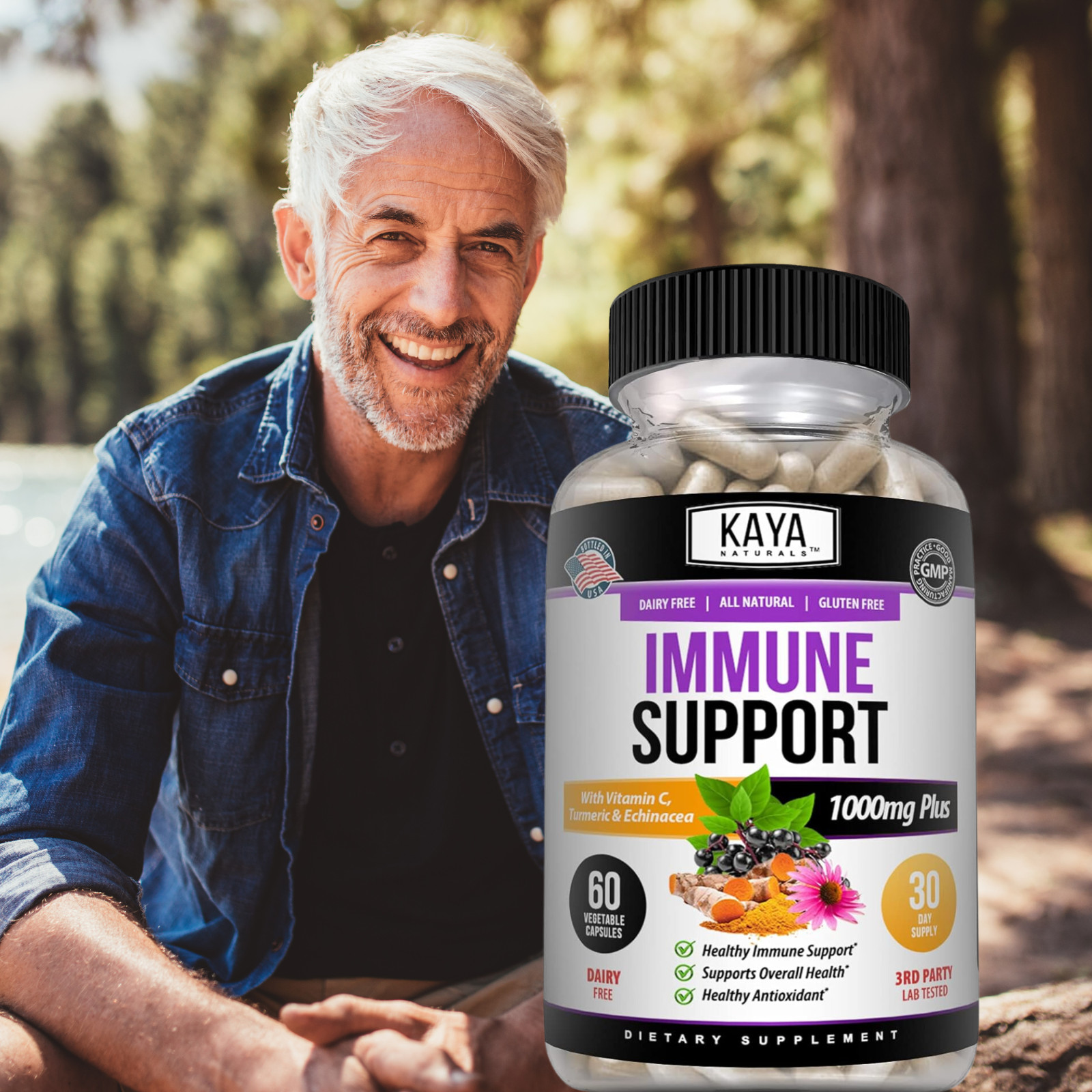 Immune System Booster, Elderberry, Zinc, Probiotics, Echinacea, Garlic, Turmeric