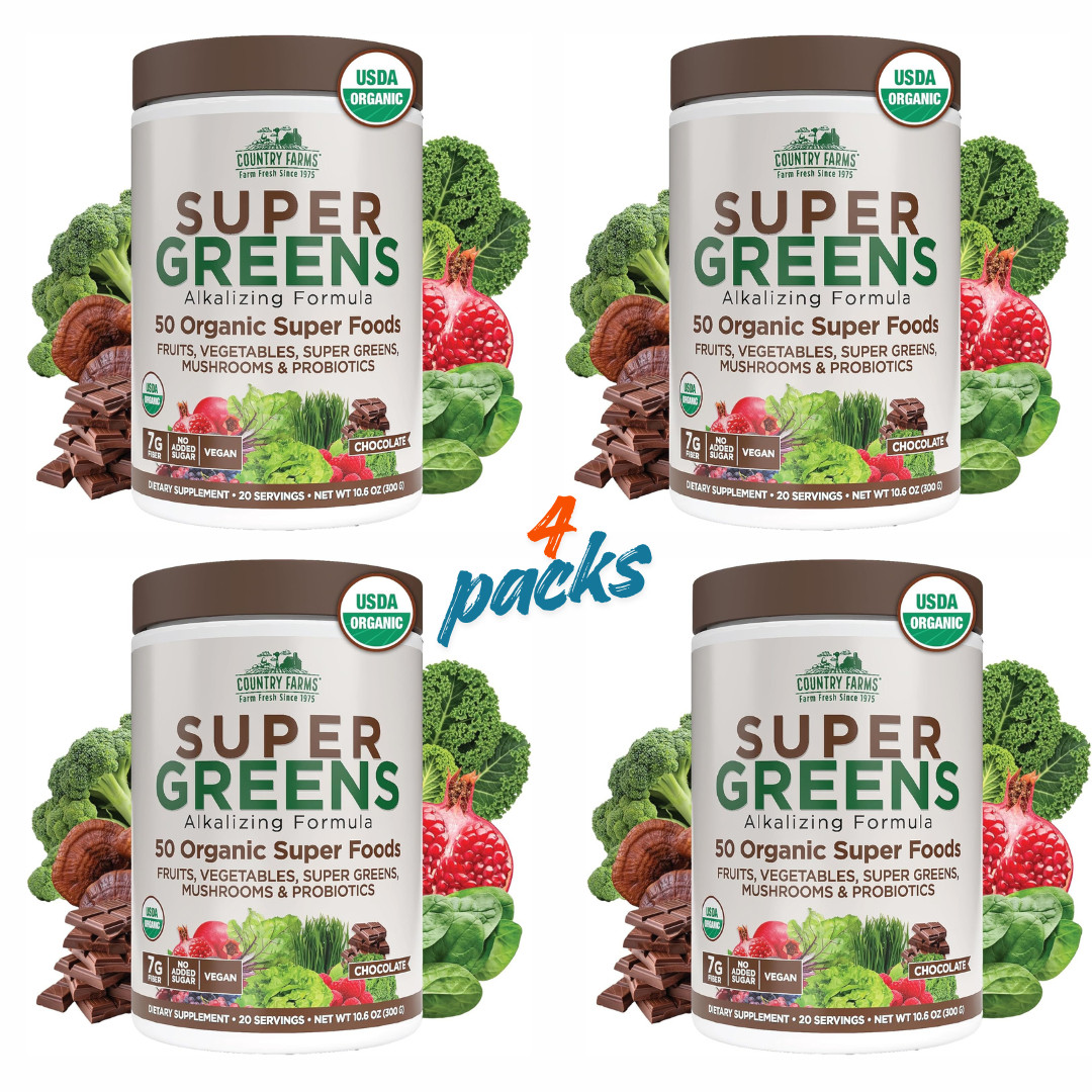 Country Farms Super Greens – Alkalizing Formula Chocolate 300 grams 4 PACKS