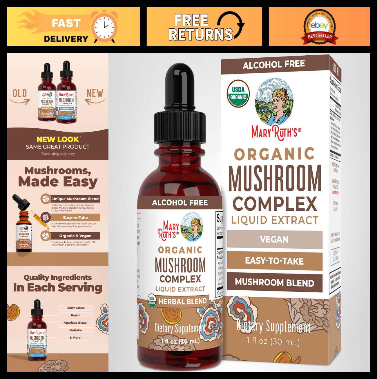 Organic Mushroom Complex Blend – Lion’s Mane, Turkey Tail, Reishi & Shiitake – V