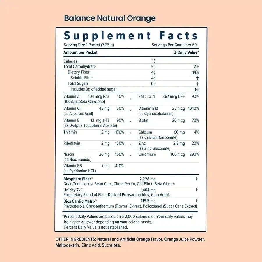 UNICITY Balance Cholesterol Support Drink Mix 30 Stick Pack (ORANGE) Exp 06/2027