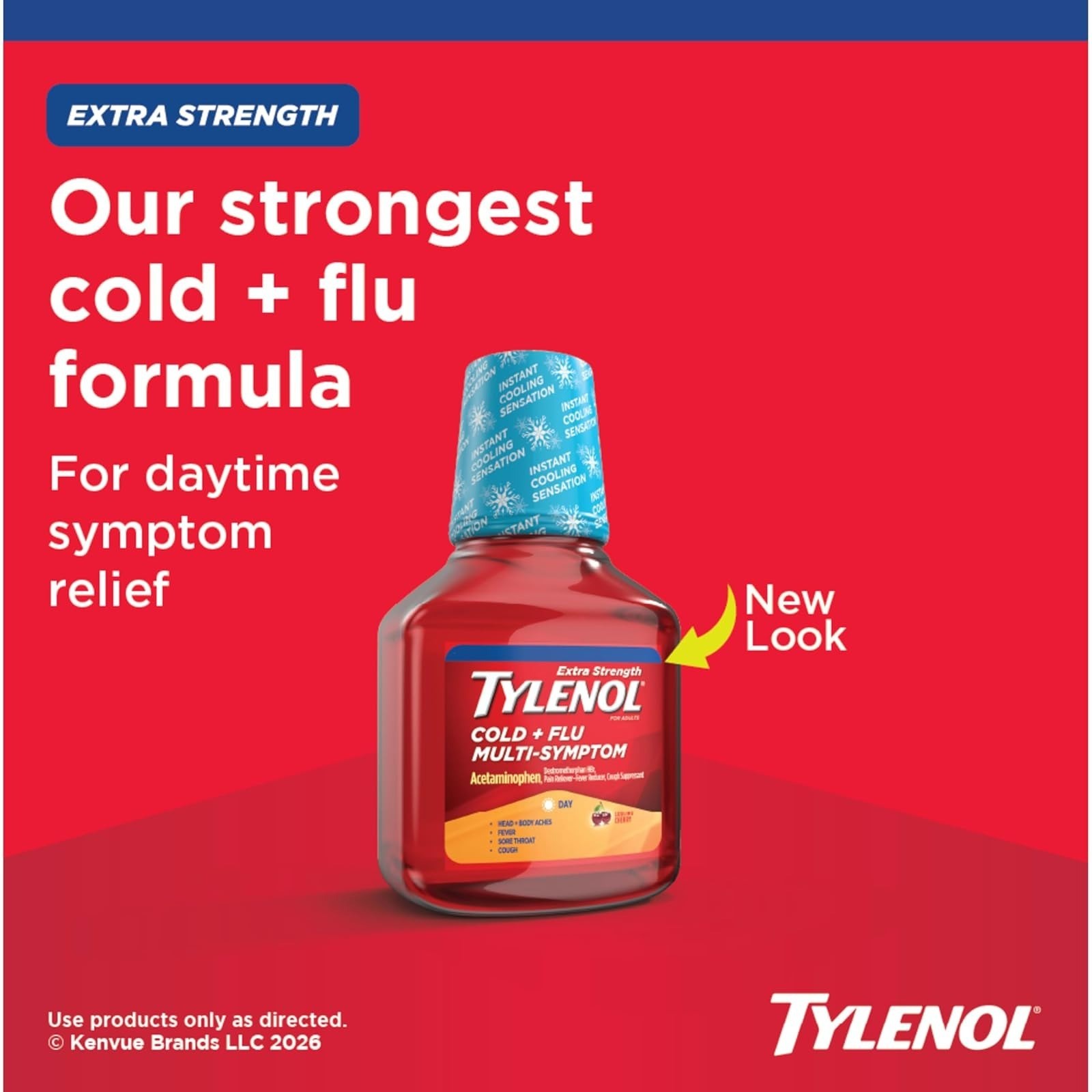 Tylenol Extra Strength Cold + Flu Liquid, 8 fl oz, Cherry Flavor