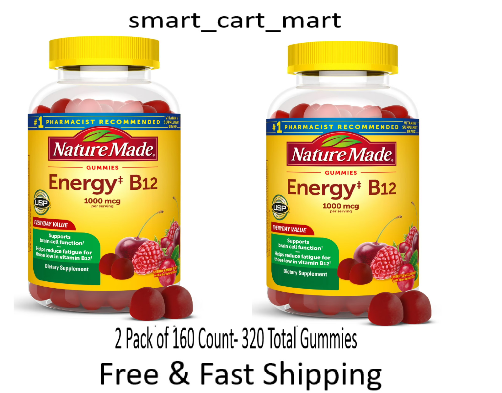 Nature Made Energy B12 1000 mcg per serving Gummies,Dietary ,2 Pack of 160 Count