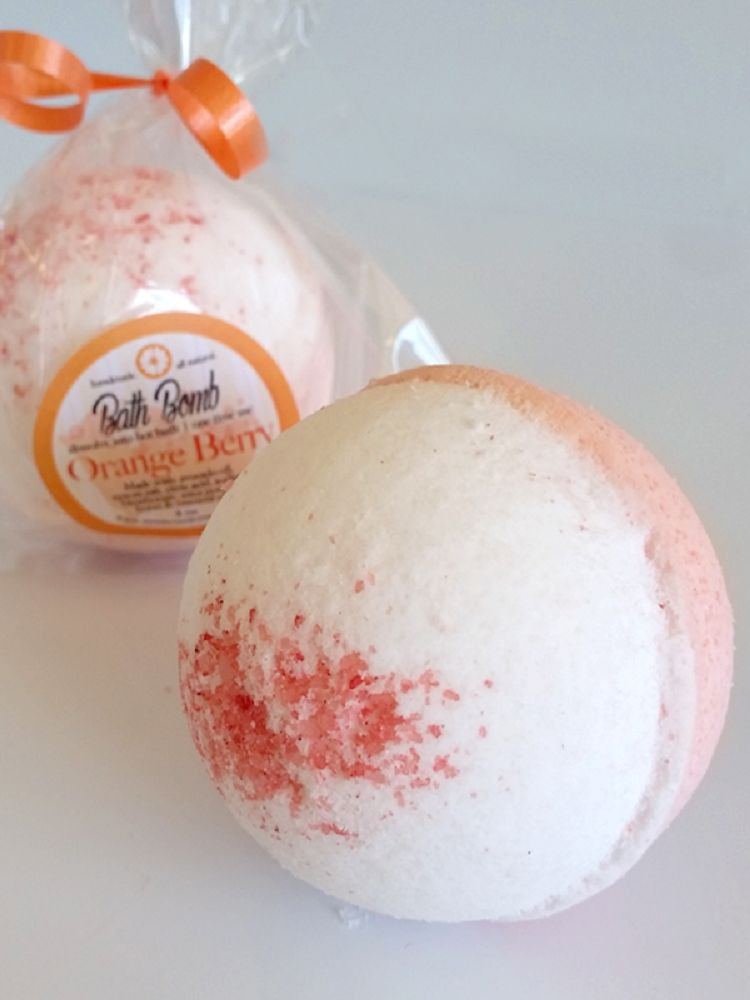 Orange Berry BATH BOMB ~ All Natural Handmade with Orange & Cranberry Oils