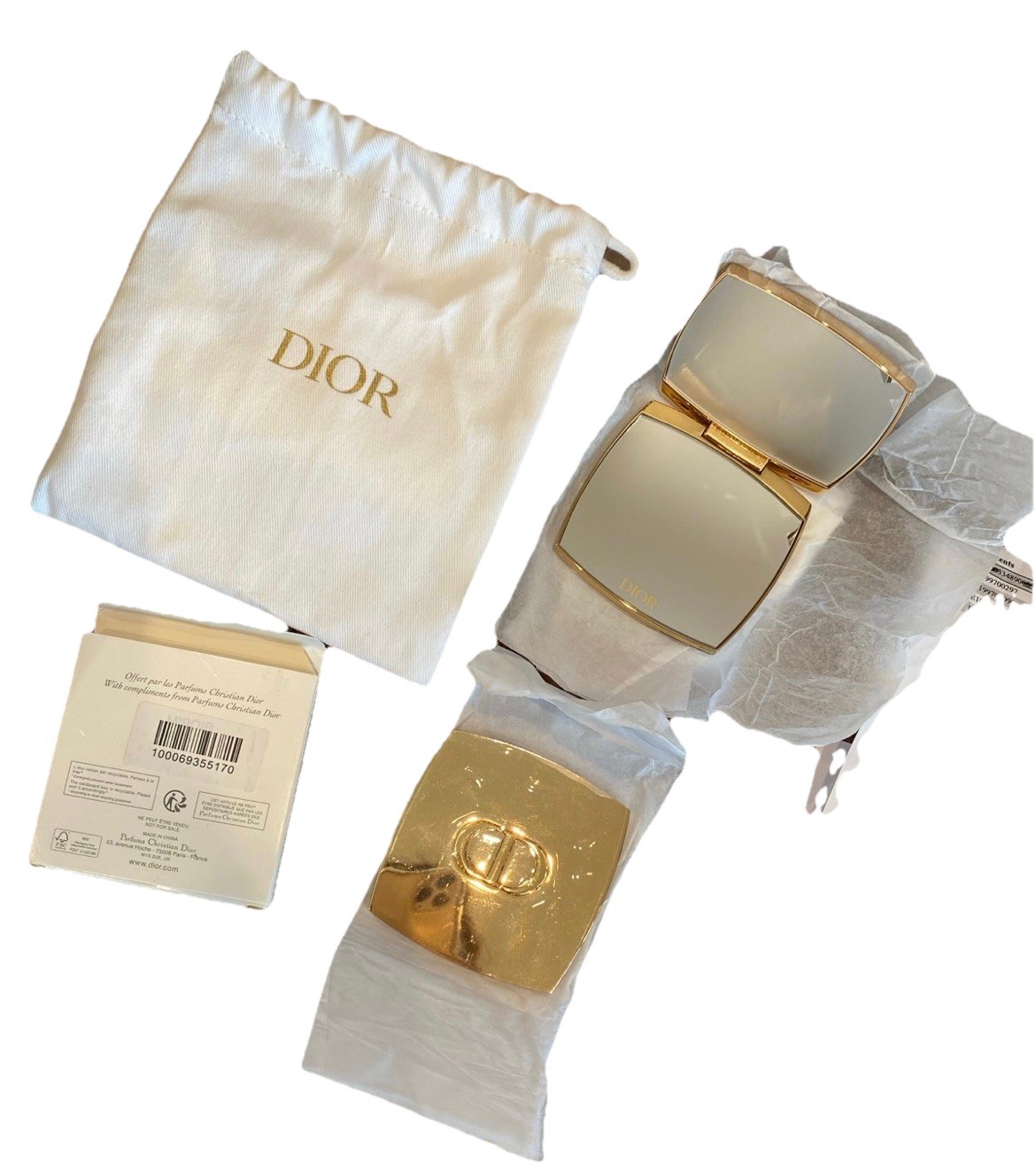 CD Beauty Bundle With Gorgeous Gold Mirror And 2 Pieces Set Pin And Scrunchie.