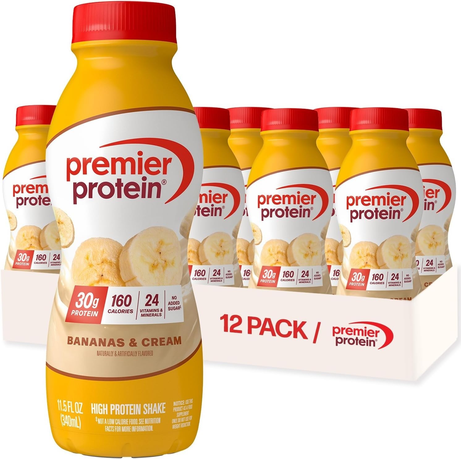 Premier Protein Shake, Bananas & Cream, 30g Protein, 11.5 fl oz, 12 Ct