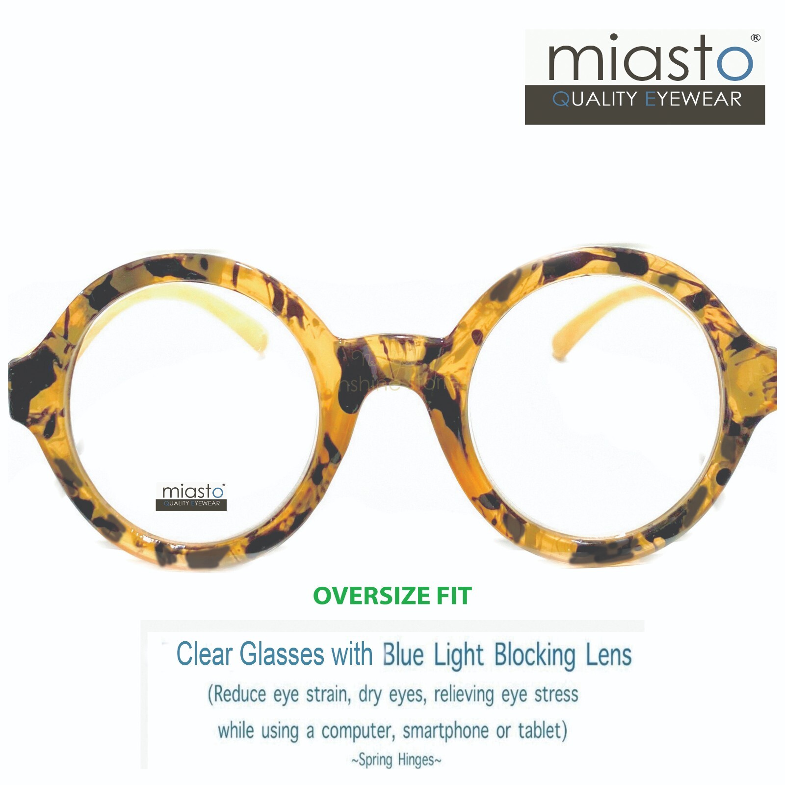 MIASTO BIG ROUND CIRCLE OVERSIZE COMPUTER GLASSES~ CLEAR LENS+ANTI-BLUE LIGHT~XL