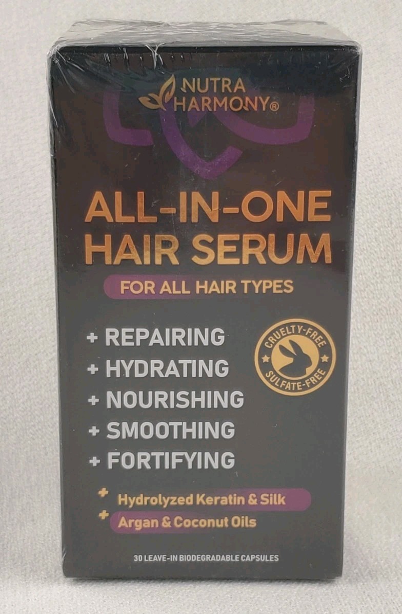 Nutra Harmony All-In-One Hair Serum Capsules 30 Ct Argan Keratin Silk NEW Sealed