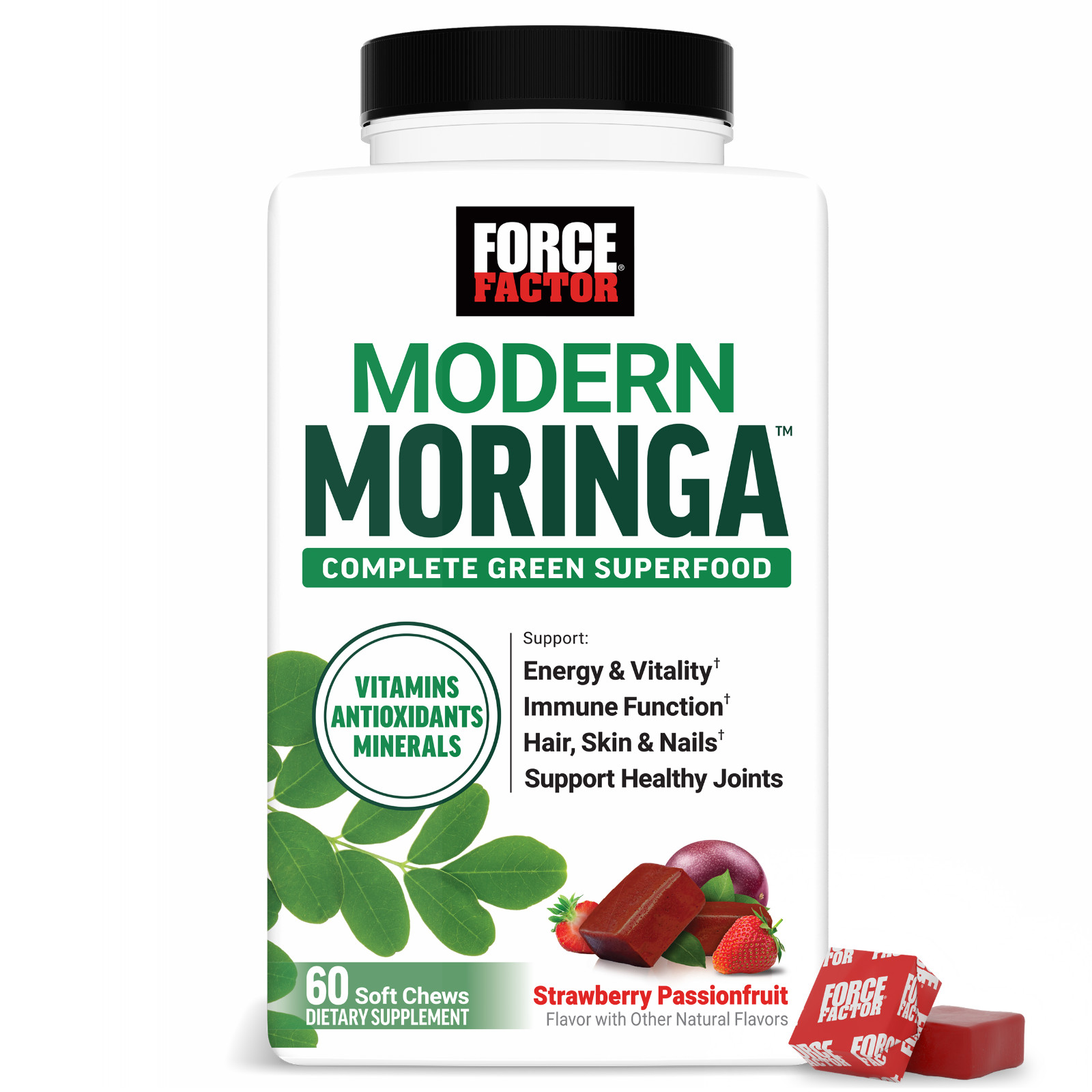 Force Factor Modern Moringa Energy Hair Skin Nails Immune B Vitamins 60 Chews