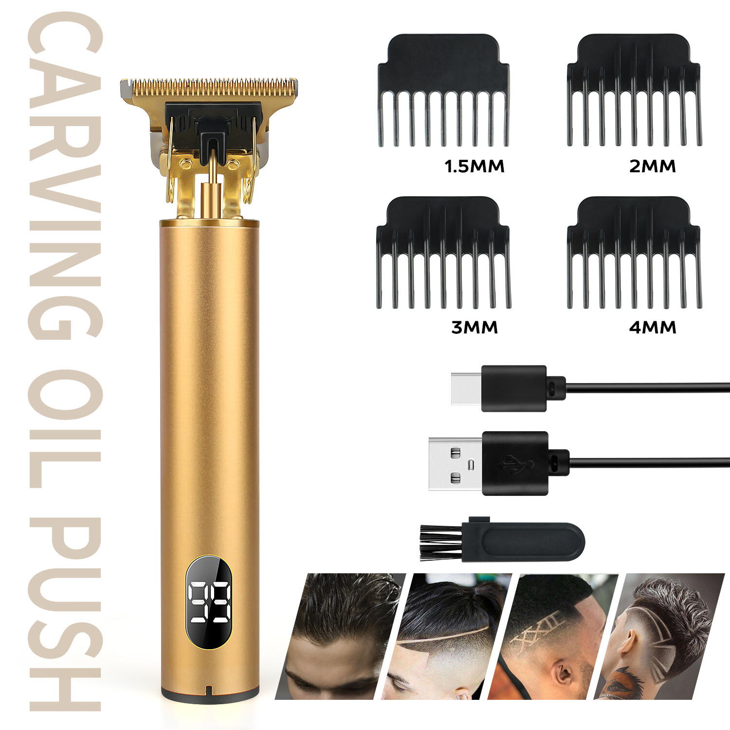 New Professional Hair Clippers Zero Gapped T-Blade Trimmer Kit with LCD Display