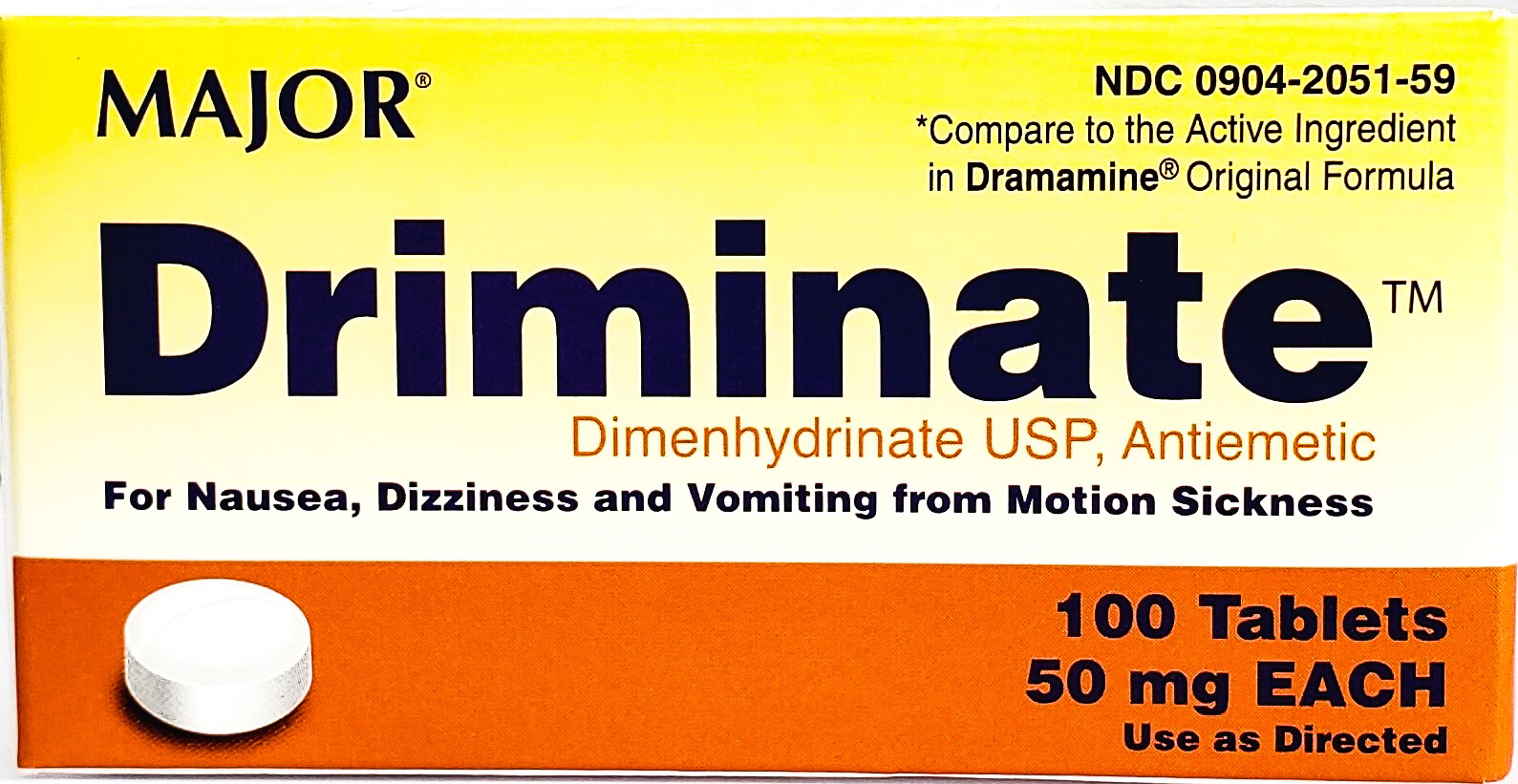 Major Driminate for Motion Sickness (Compare to Dramamine) 100ct -Exp 11-2024