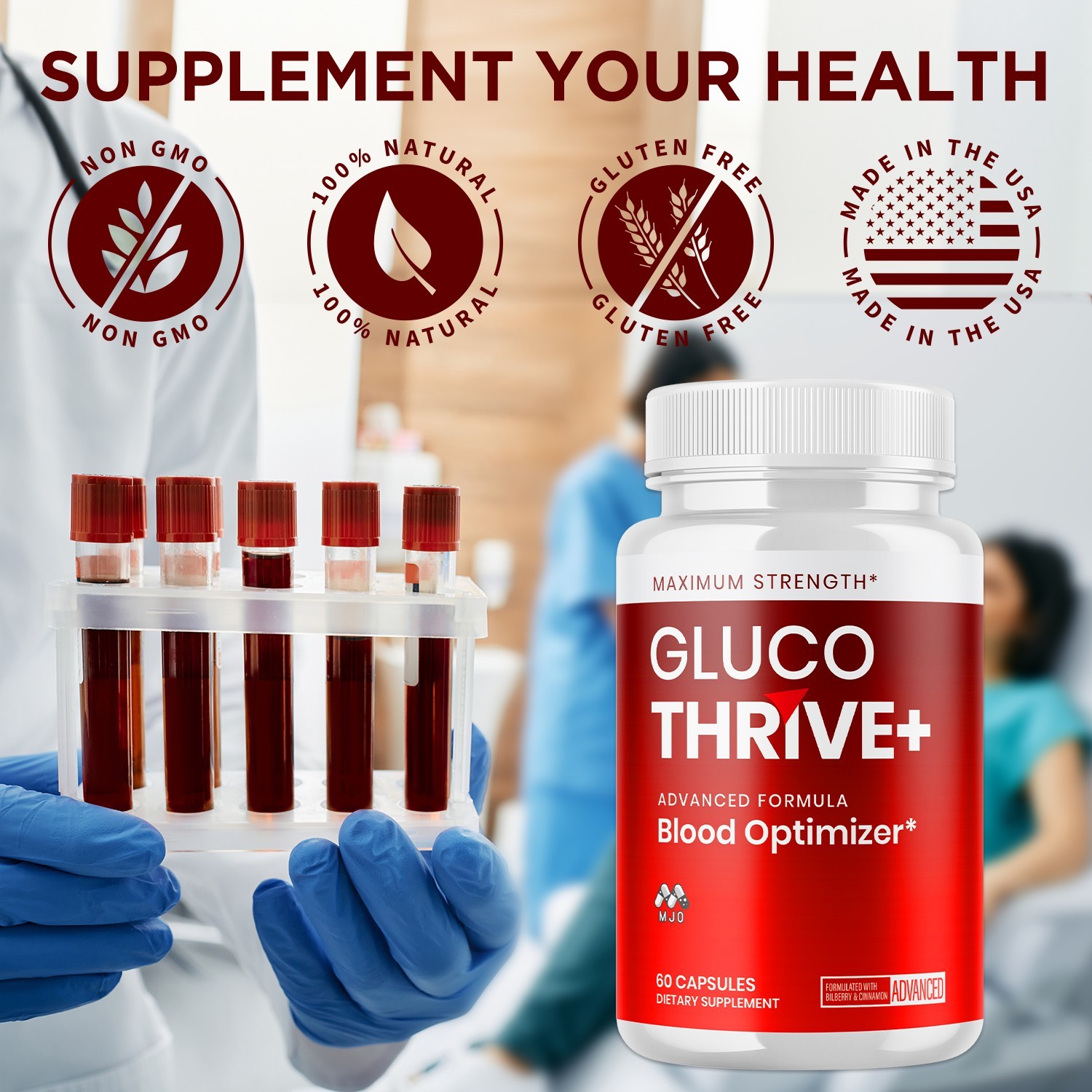 (3 Pack) Gluco Thrive Advanced Support Blood Supplement GlucoThrive 180 Capsules