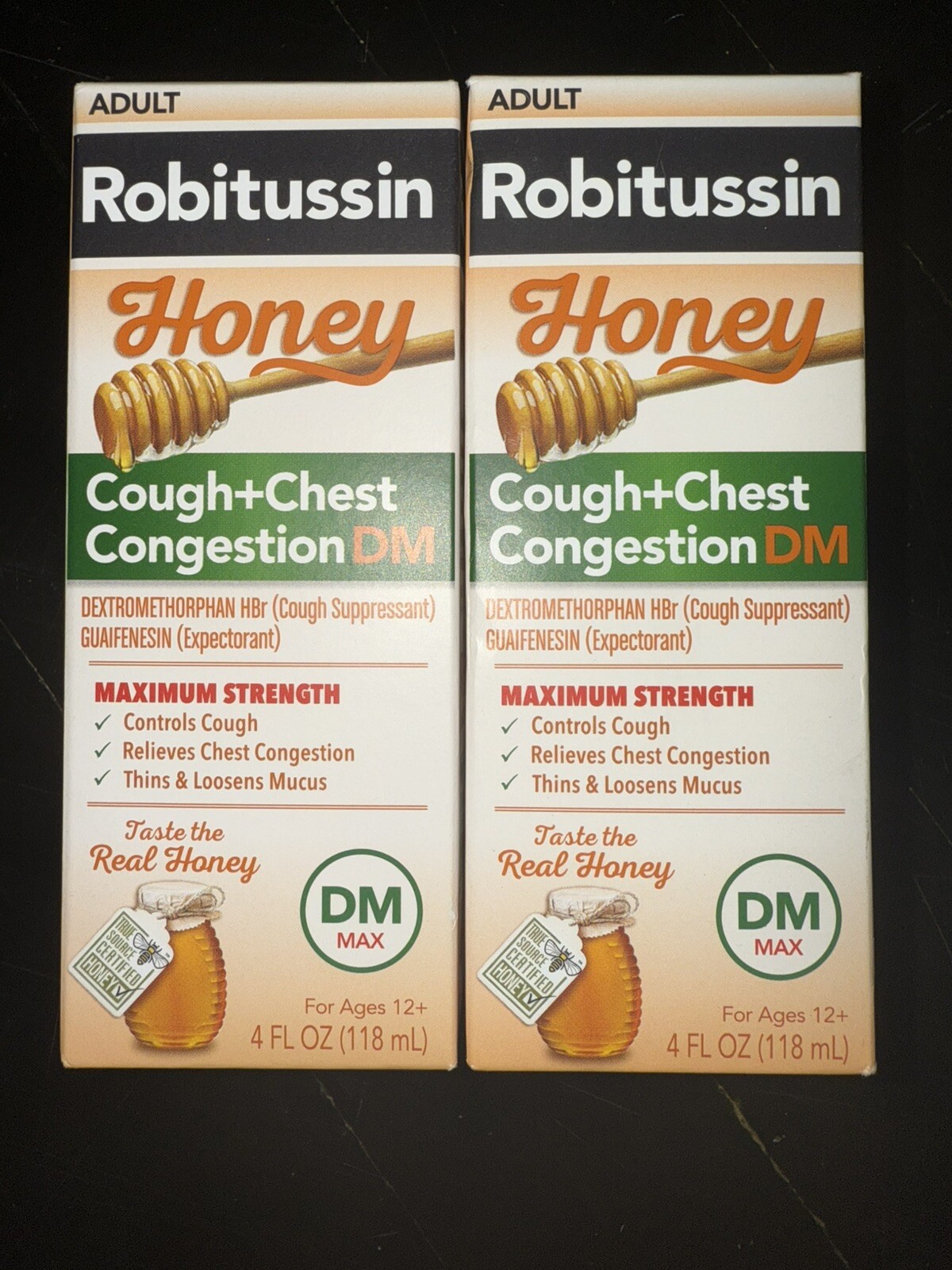 2 CT ROBITUSSIN Real Honey Cough + Chest Congestion DM Max 4 OZ Dextromethorphan