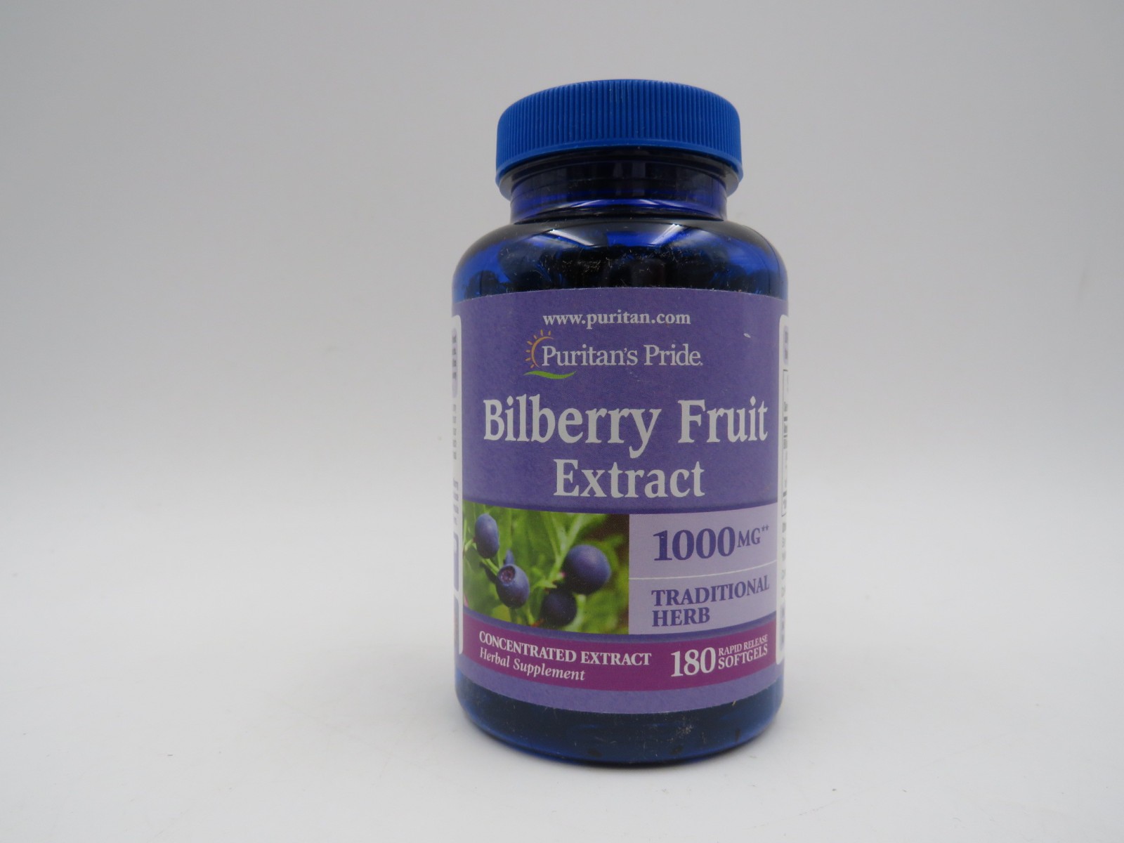 Puritan’s Pride Bilberry Extract 1000mg 180 Softgels Blue Bottle Exp 07/27