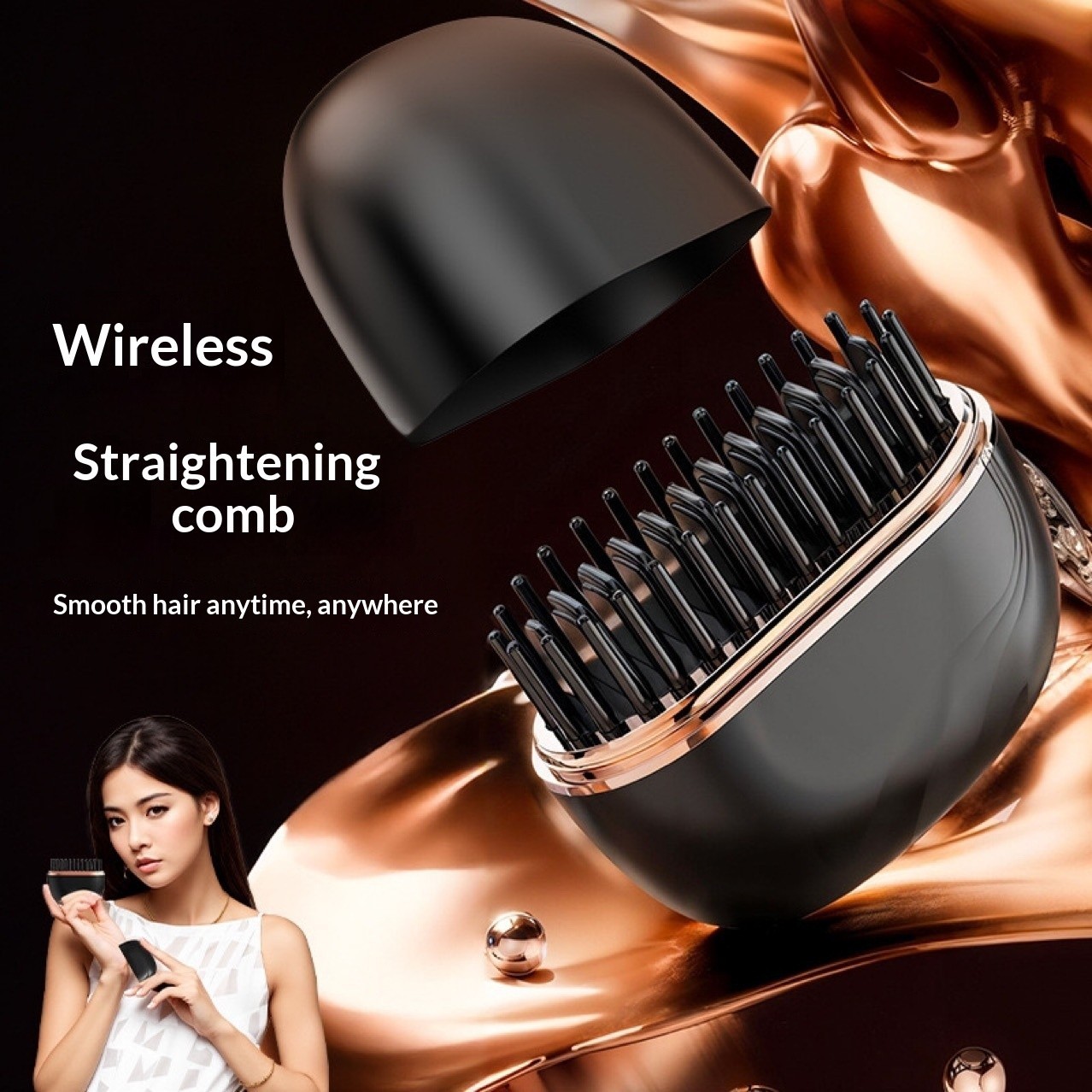 Wireless Hair Straightener Brush Comb Anti-Scald Fast Heat Styling Tool US Plug
