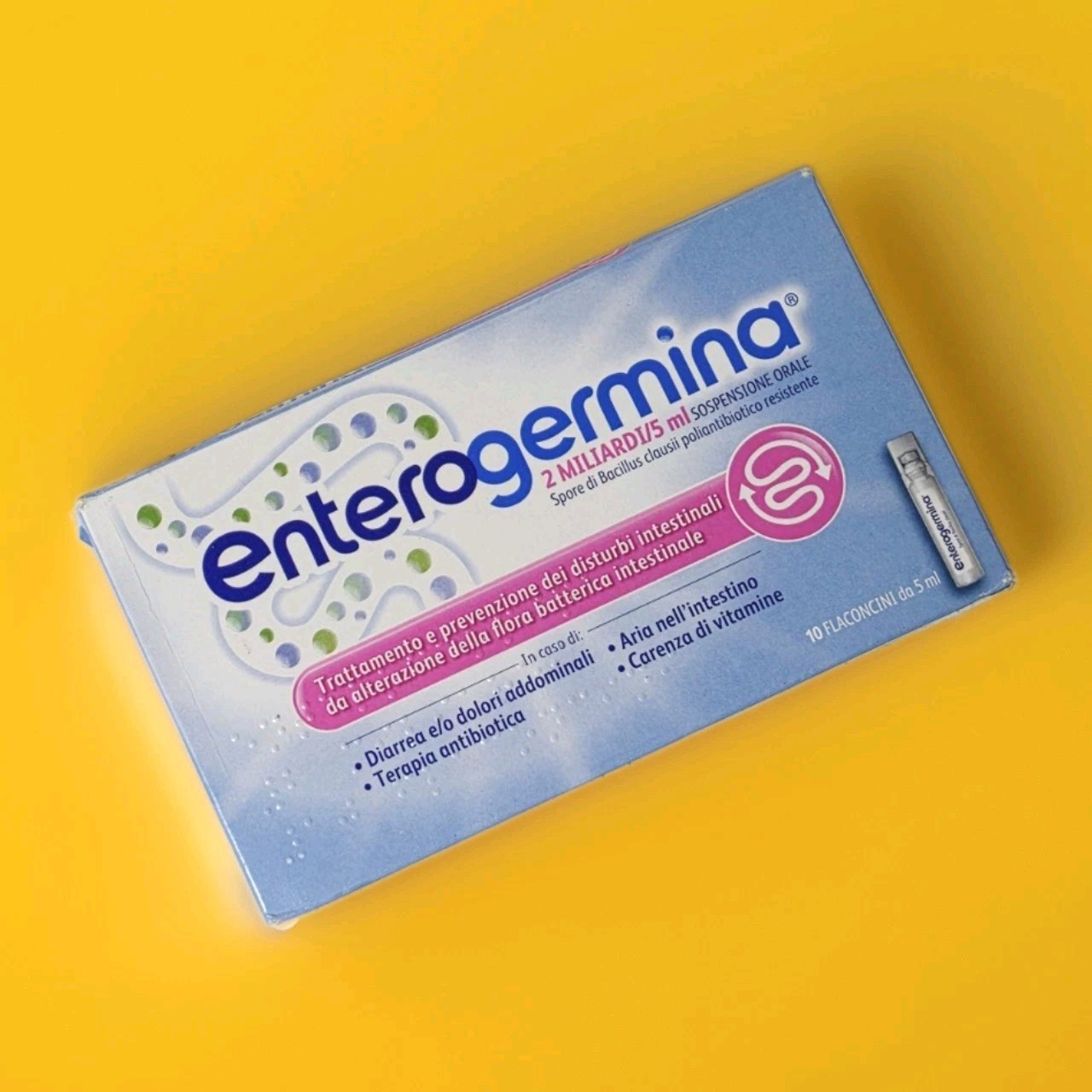 Enterogermina Family 5ml x 10 Vials – 1 Pack, PROBlOTIC Bacillus Causii Spores