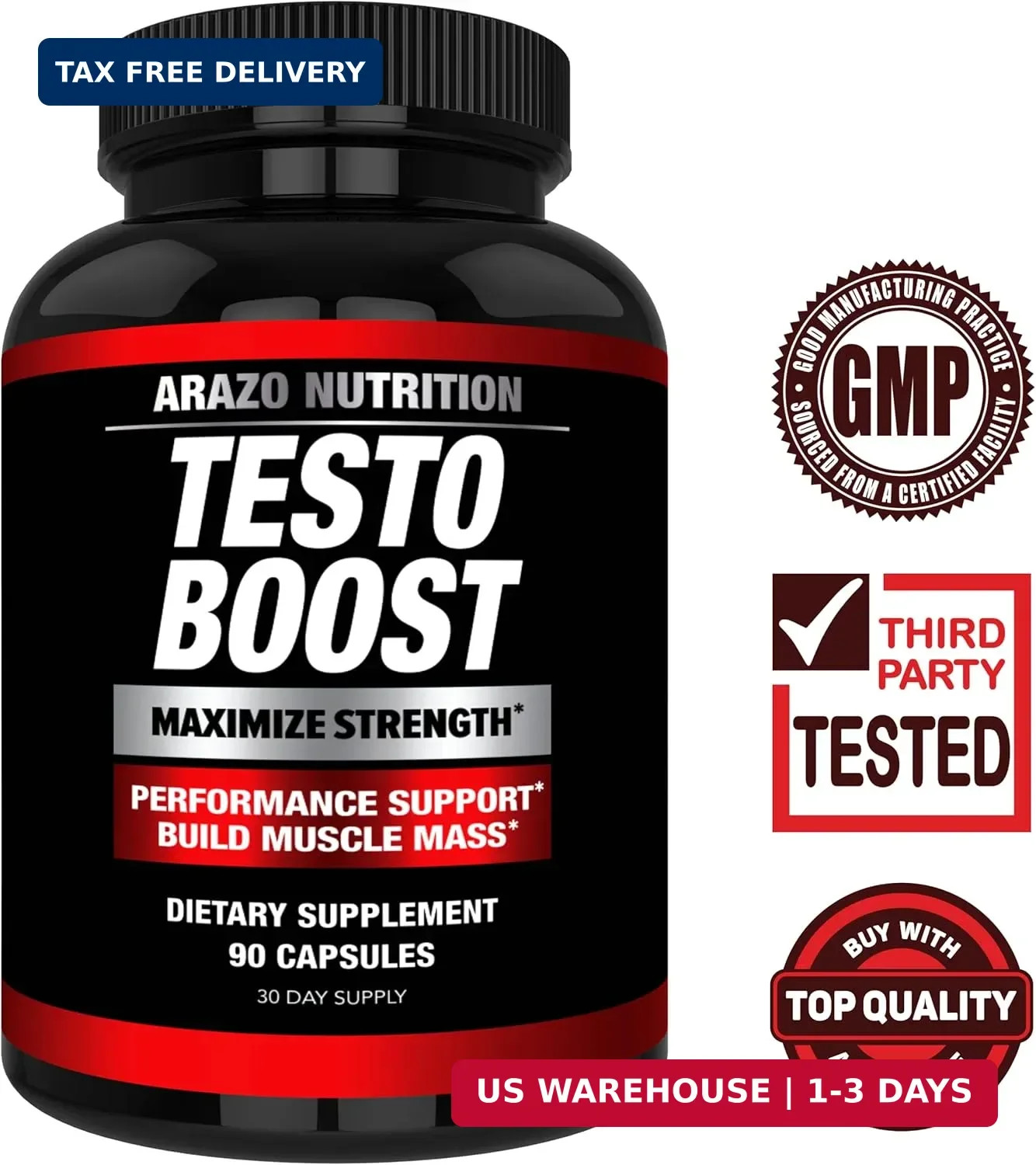 Arazo Nutrition TestoBoost Test Booster Supplement – Potent & Natural Herbal Pil