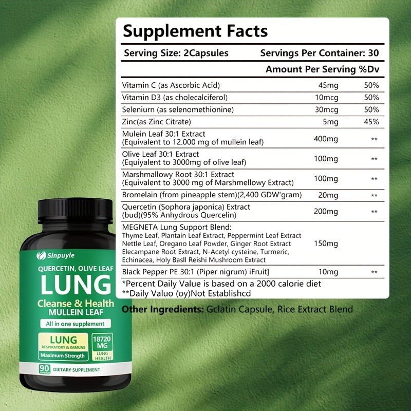 Sinpuyle Lung Cleanse & Respiratory Support Supplement-1 Bottle 90 Capsules