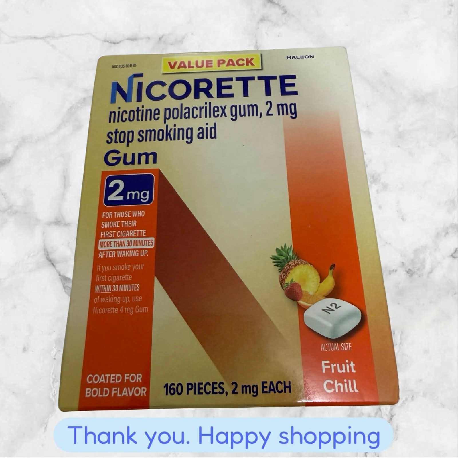 New Nicorette Gum 2mg Fruit Chill Value Pack 160 Pieces EXP2027+ SHIPPING