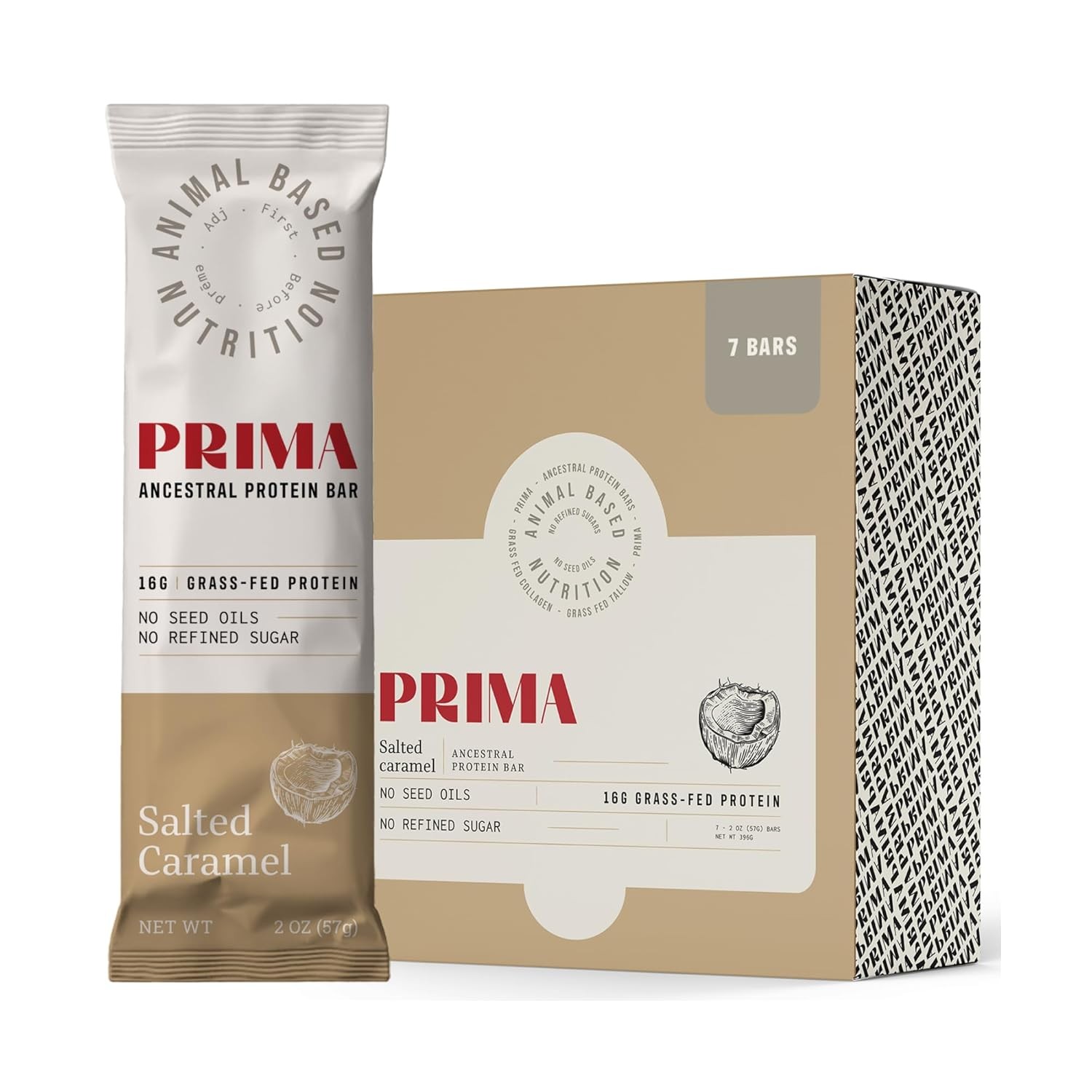 PRIMA Ancestral Protein Bars 7 Pack Grass Fed Beef Tallow Collagen Keto Paleo