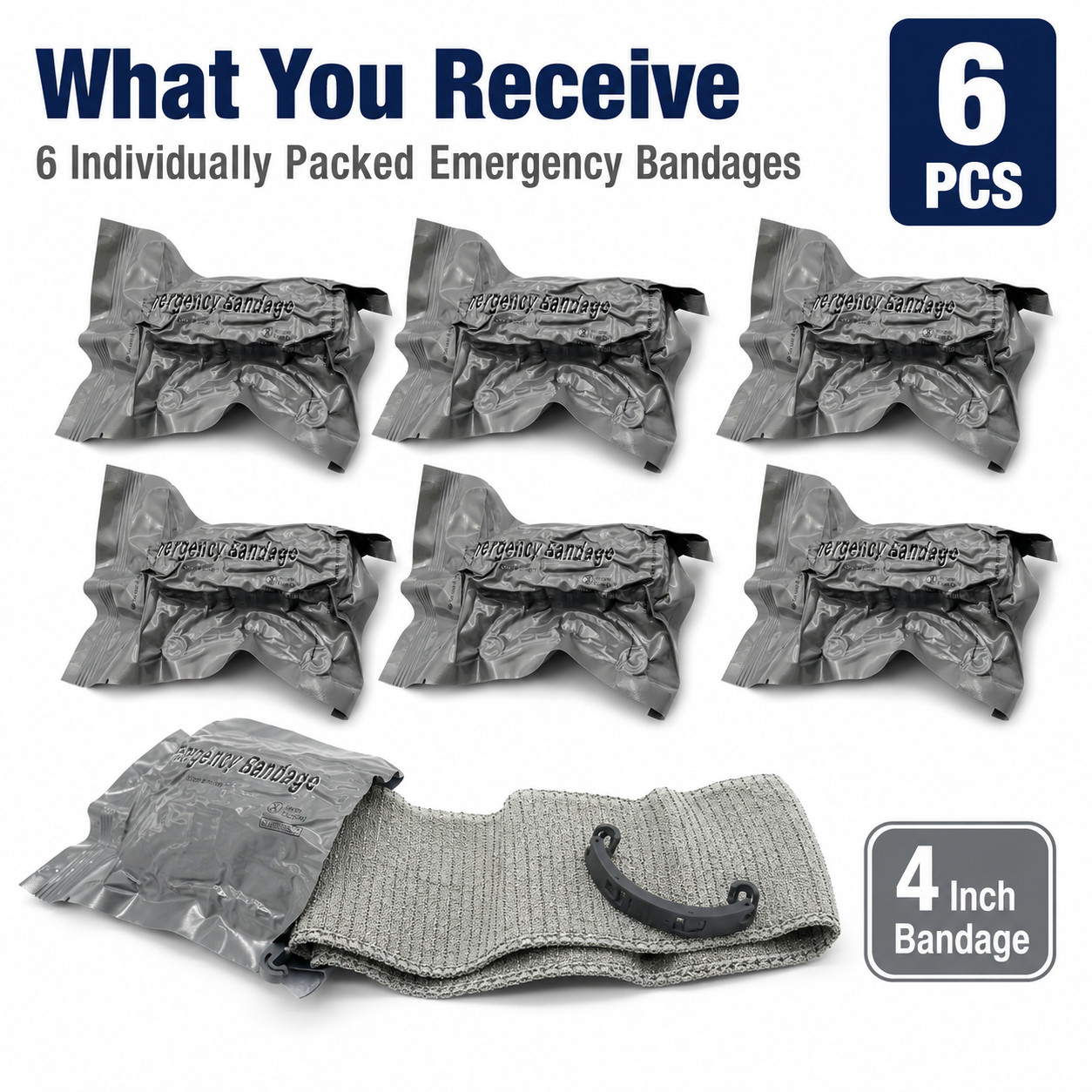 6 PACK 4″ Trauma Bandage Emergency Israeli Style Battle Wound Dressing First Aid
