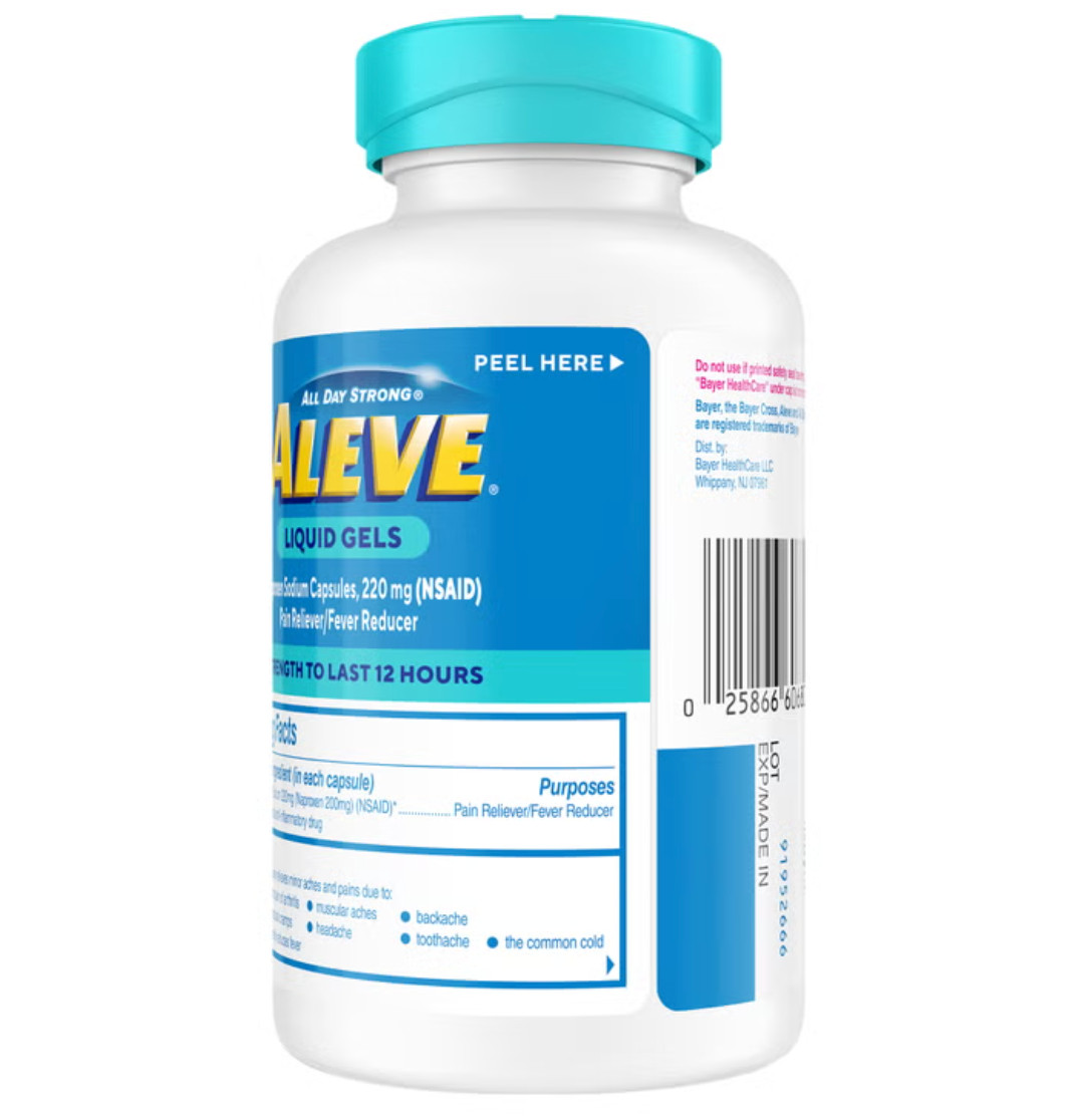 Aleve Liquid Gels Pain Reliever & Fever Reducer Naproxen Sodium 220 mg 180 Ct